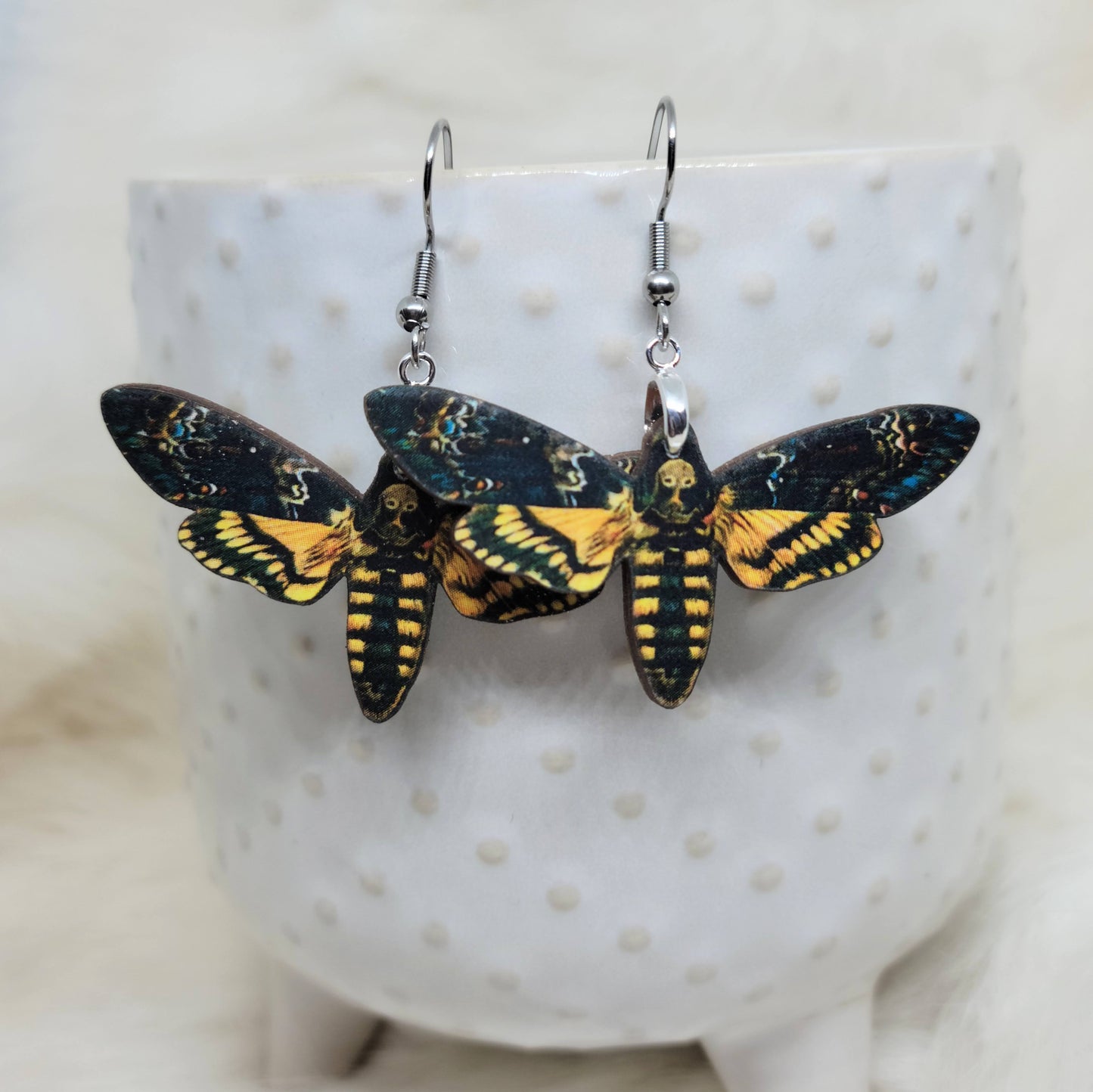 Death Moth Wood Earrings Single Side