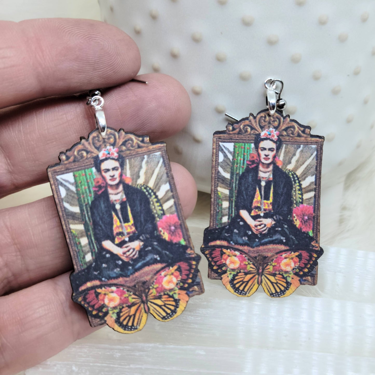 Frida Wood Earrings Single Side