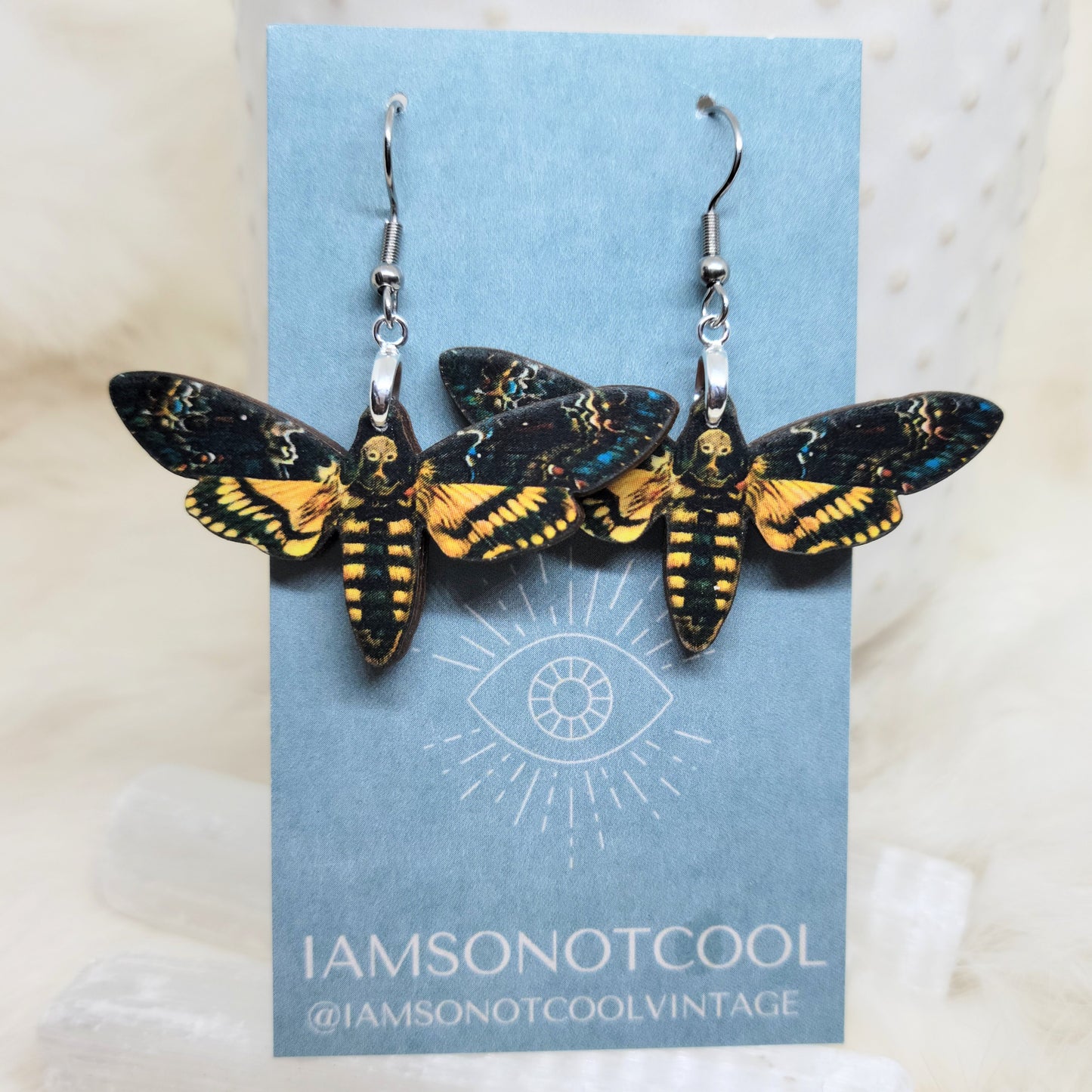 Death Moth Wood Earrings Single Side