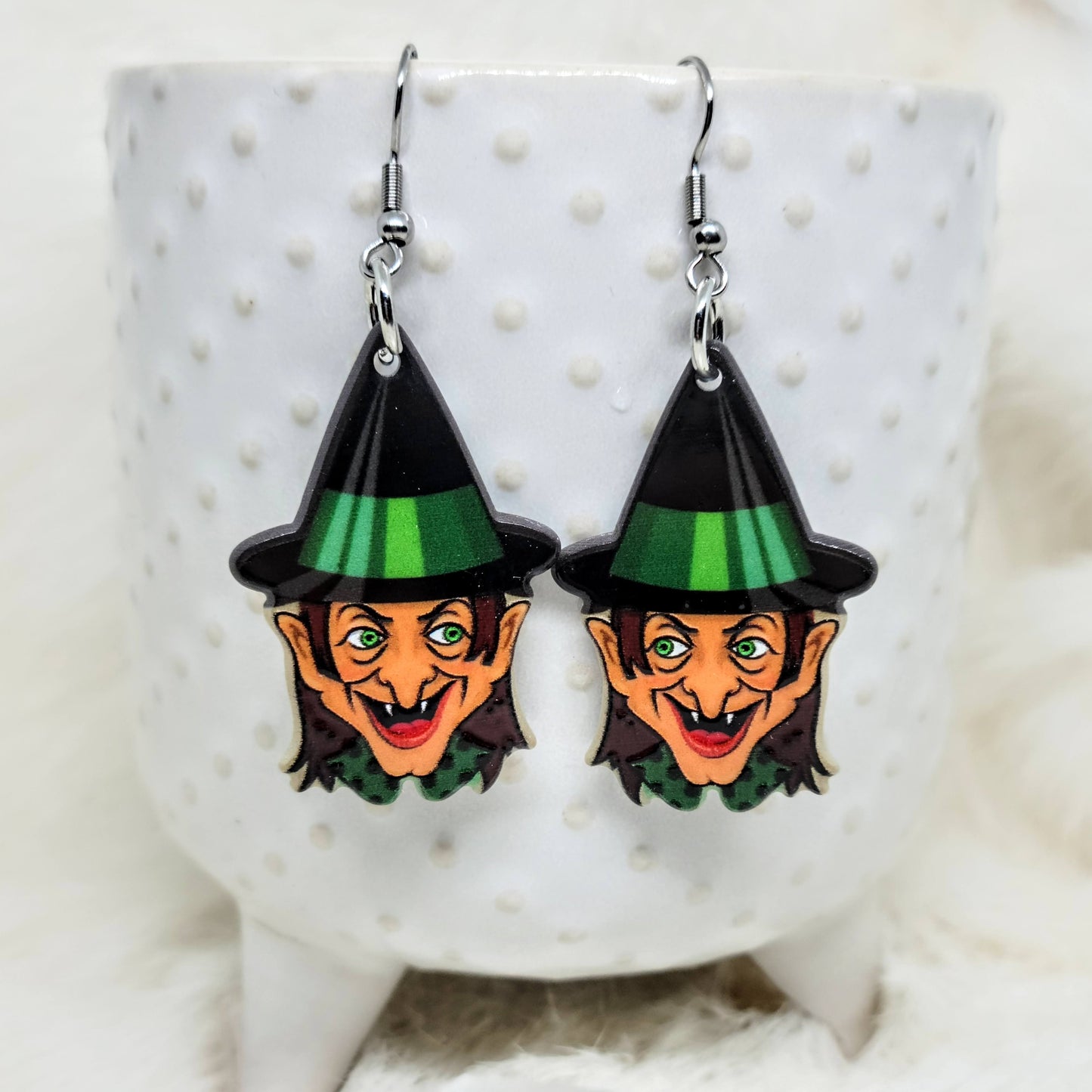 Halloween Green Witch Earrings Acrylic