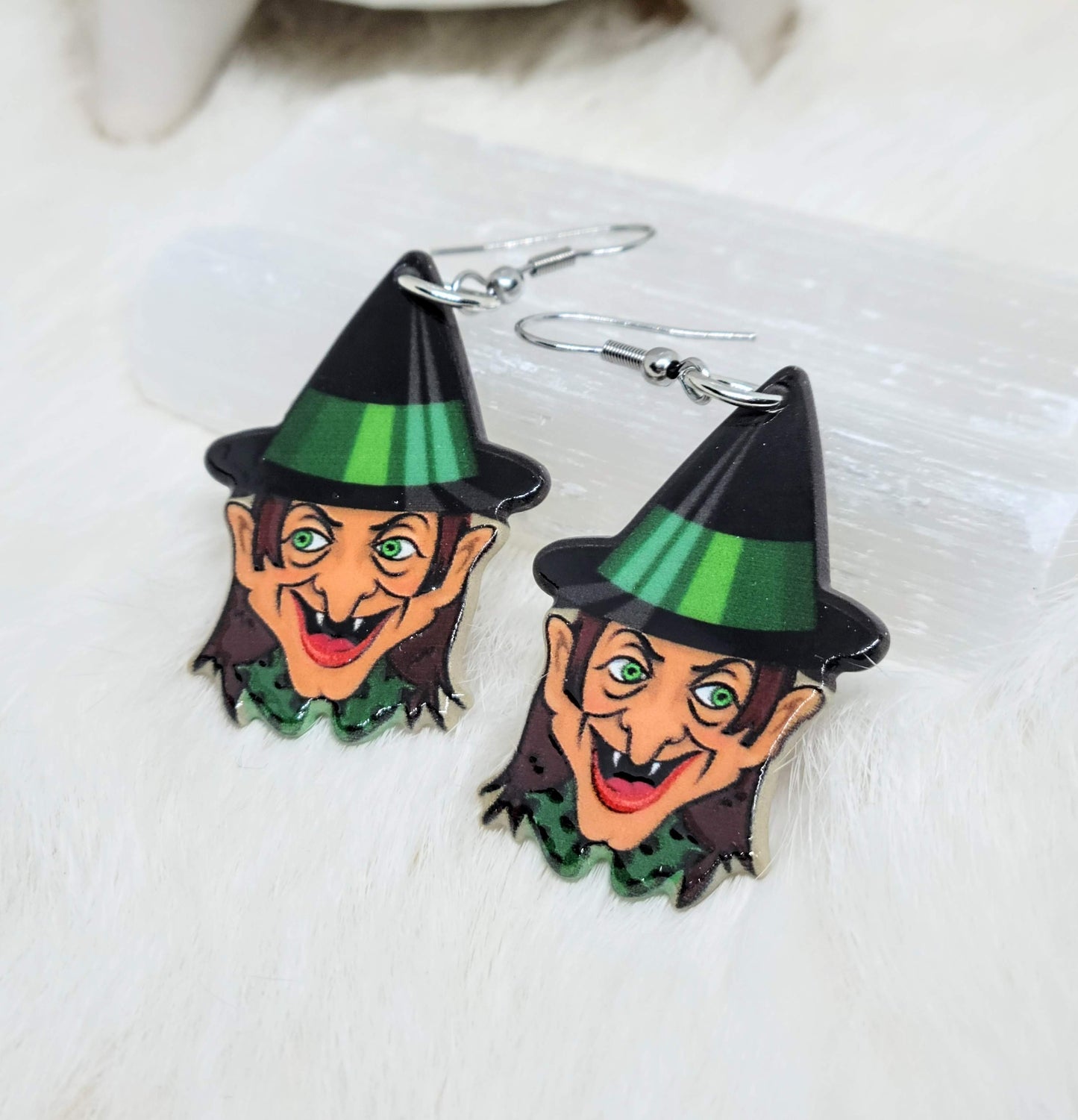 Halloween Green Witch Earrings Acrylic