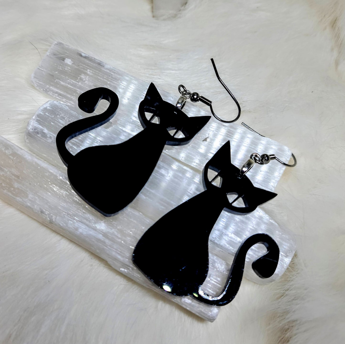 Mid Century Cat Earrings Halloween Earrings Black