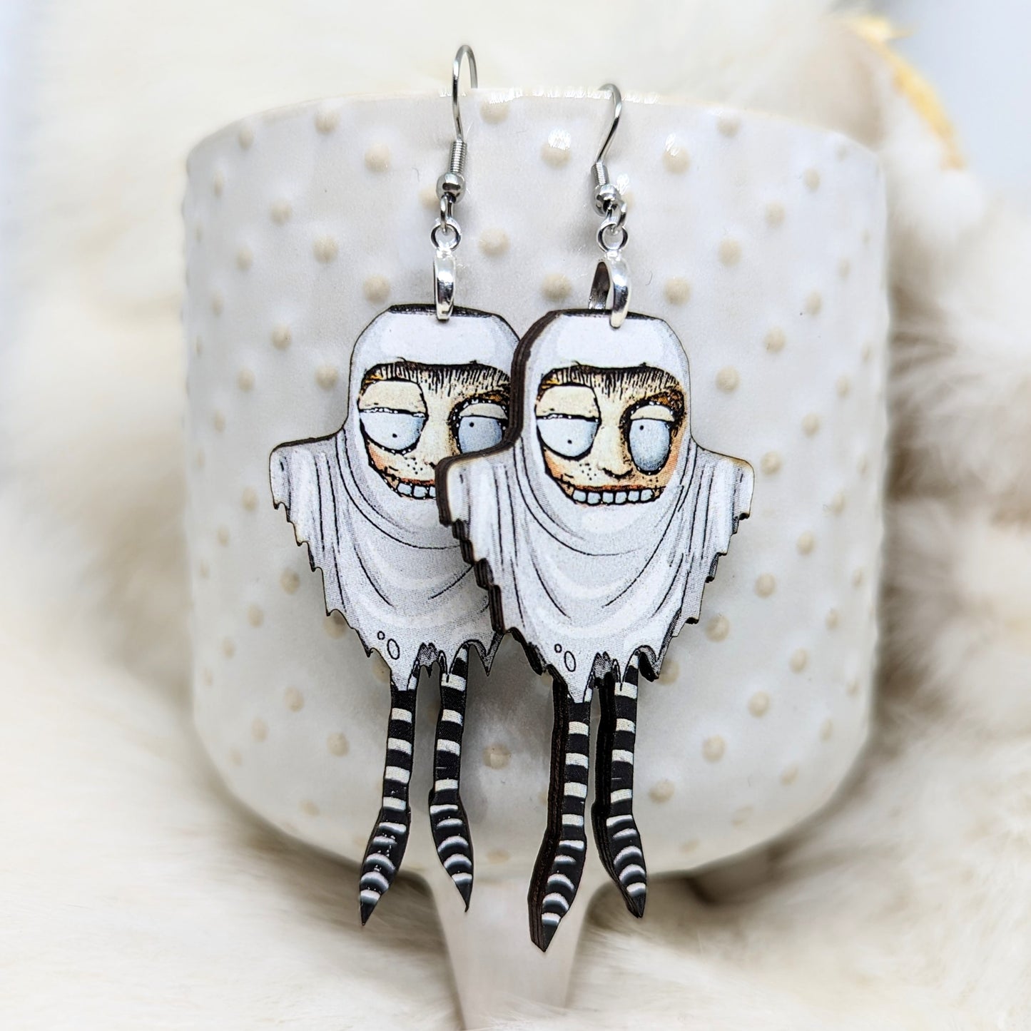 Ghost Ghoul Wood Earrings Single Sided