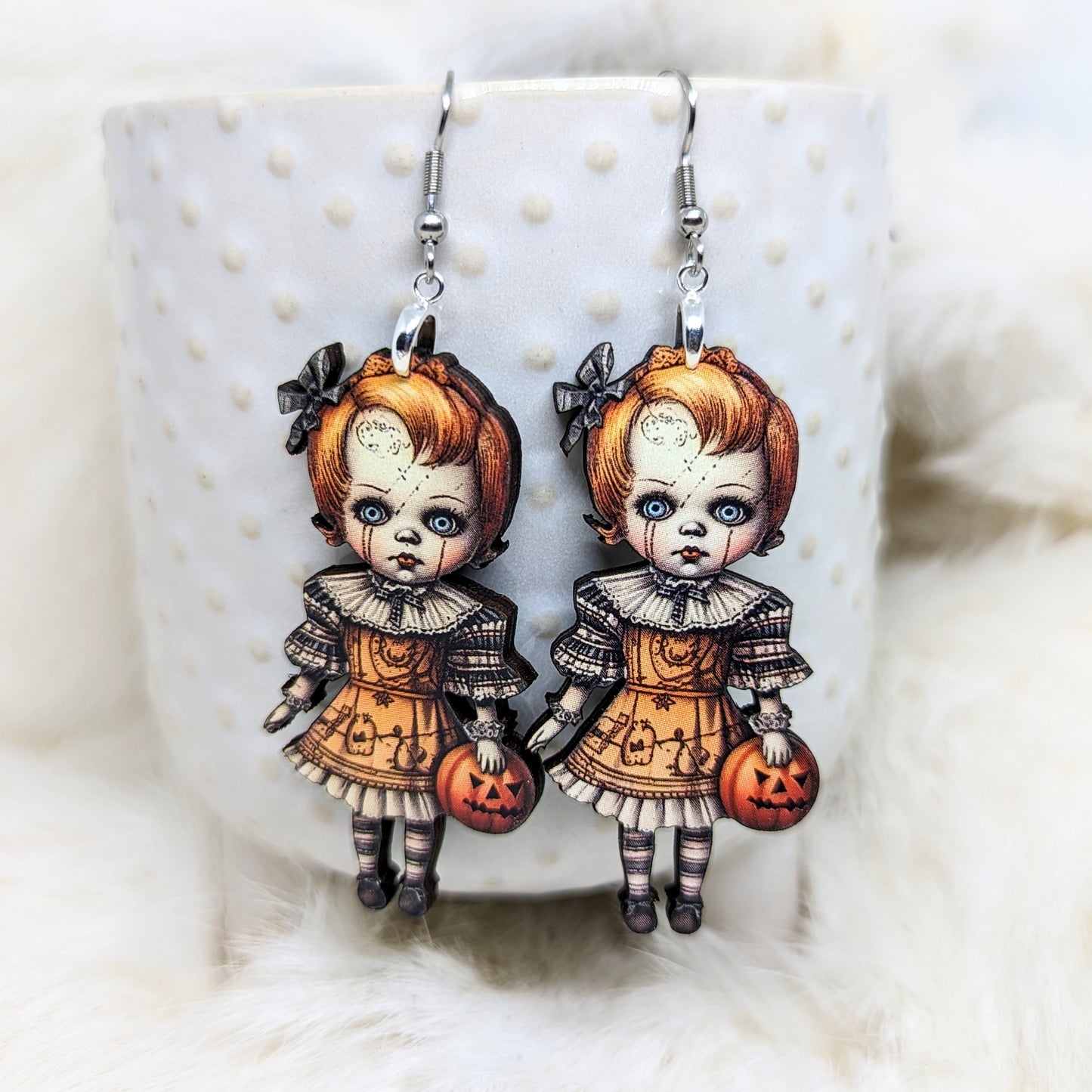 Creepy Chucky Girl Doll Wood Earrings Single Side