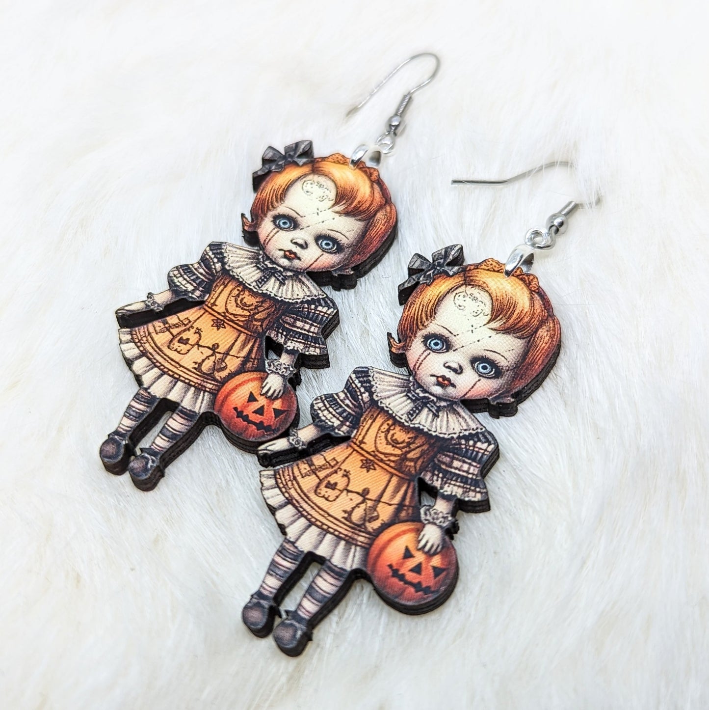 Creepy Chucky Girl Doll Wood Earrings Single Side