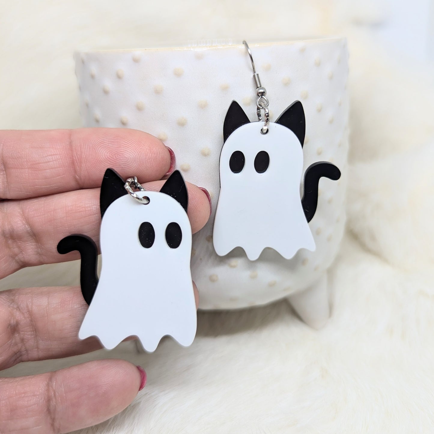 Ghost Cat Acrylic Layered Earrings Single Sided