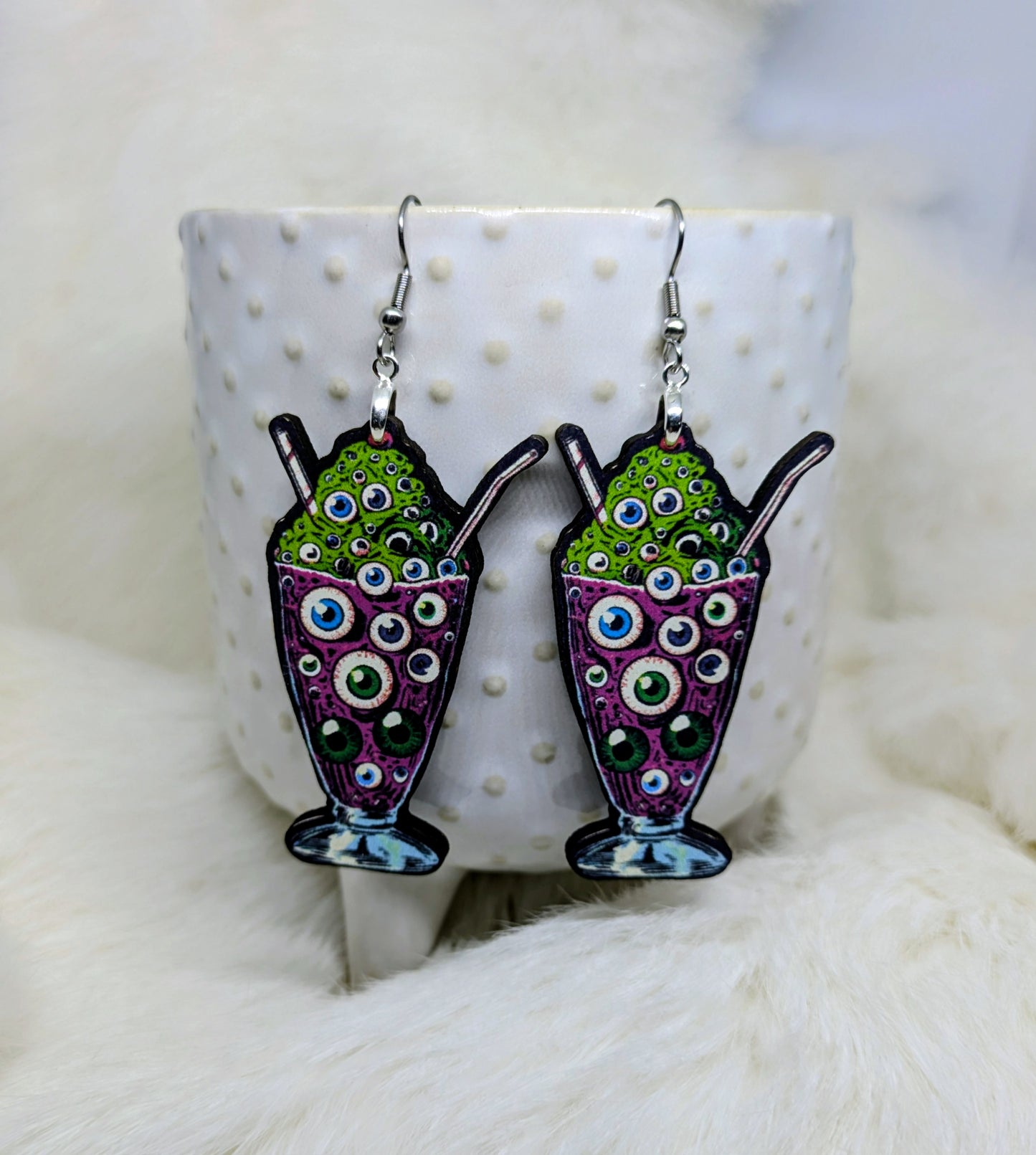 Eyeball Float Wood Earrings Single Sided