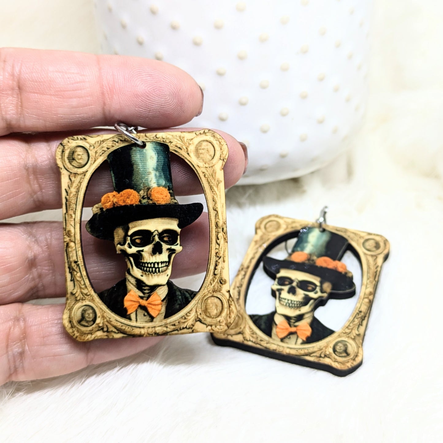 Frame Skull Earrings Double Sided