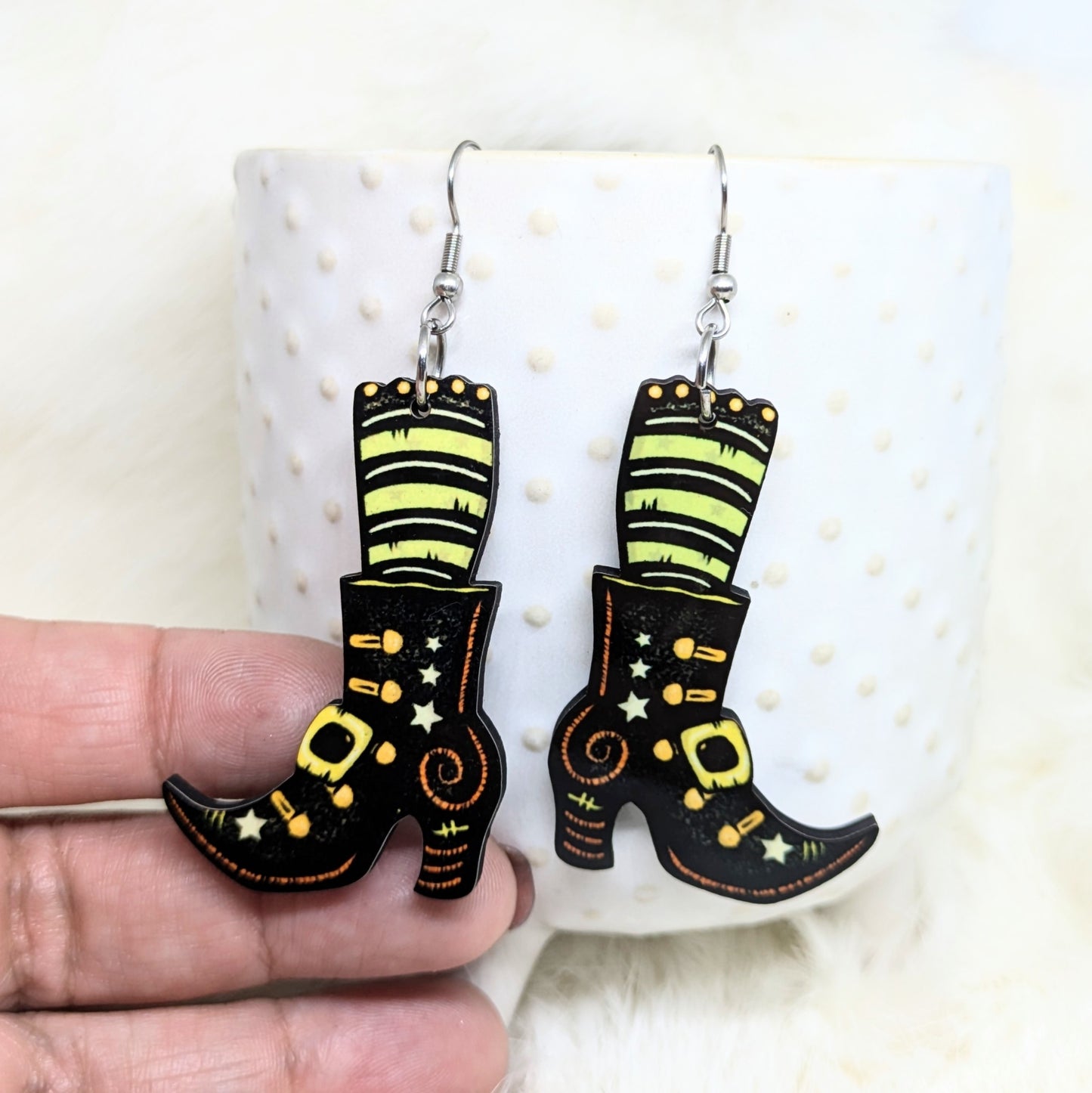 Halloween Witch Boots Earrings Double Sided
