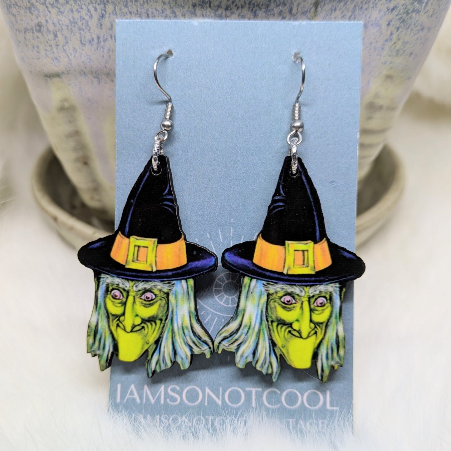Halloween Green Witch Earrings Double Sided