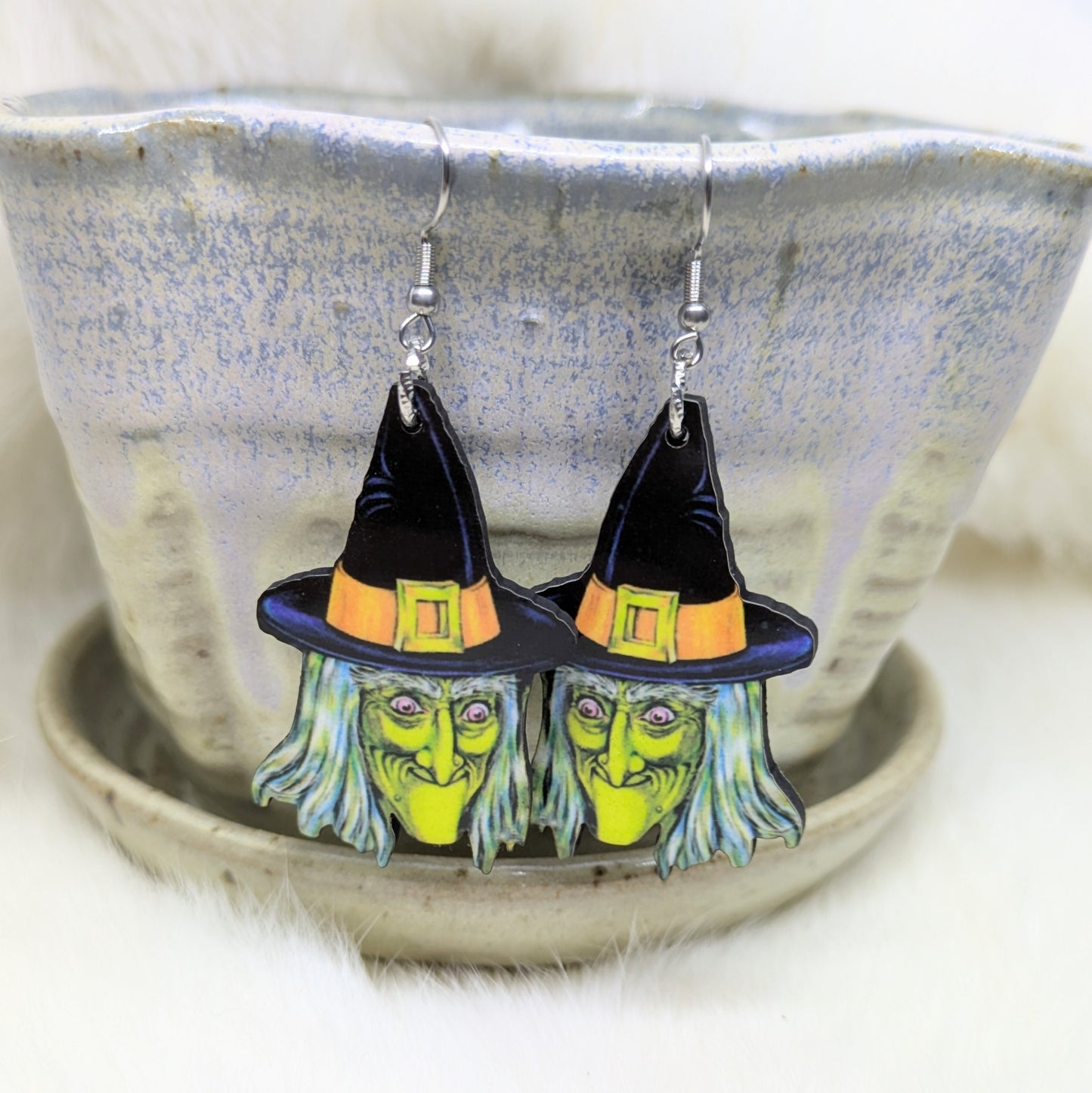 Halloween Green Witch Earrings Double Sided