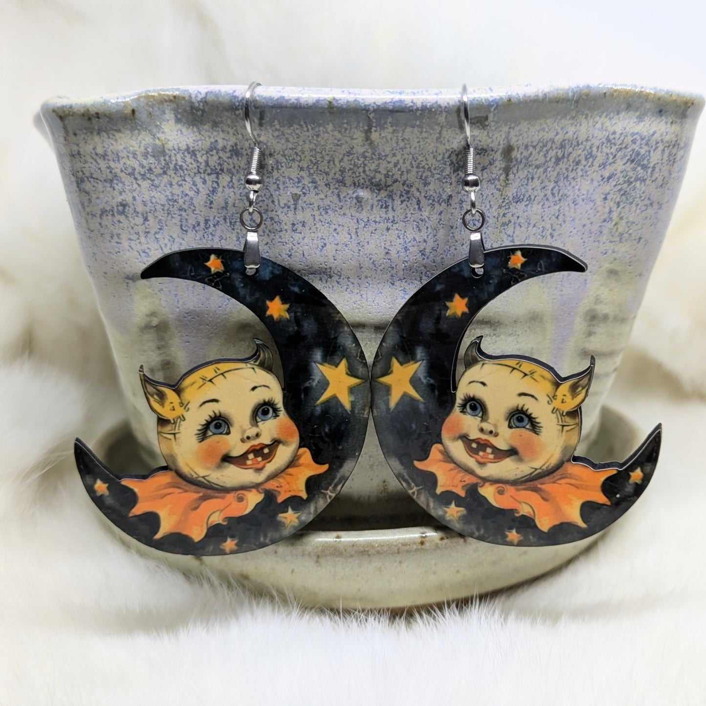 Moon Baby Creepy Halloween Earrings Double Sided