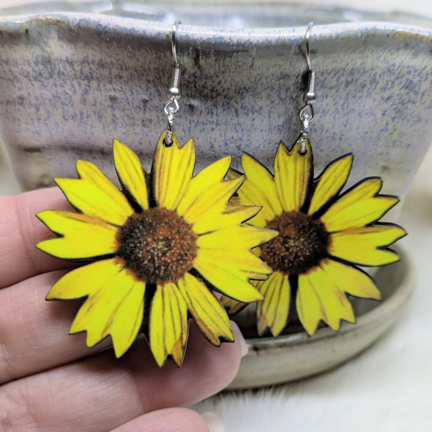Sunflower Earrings Double Sided Floral