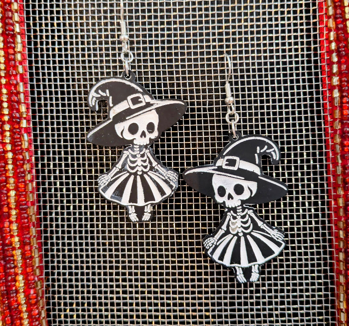 Witch Skeleton Halloween Earrings Acrylic