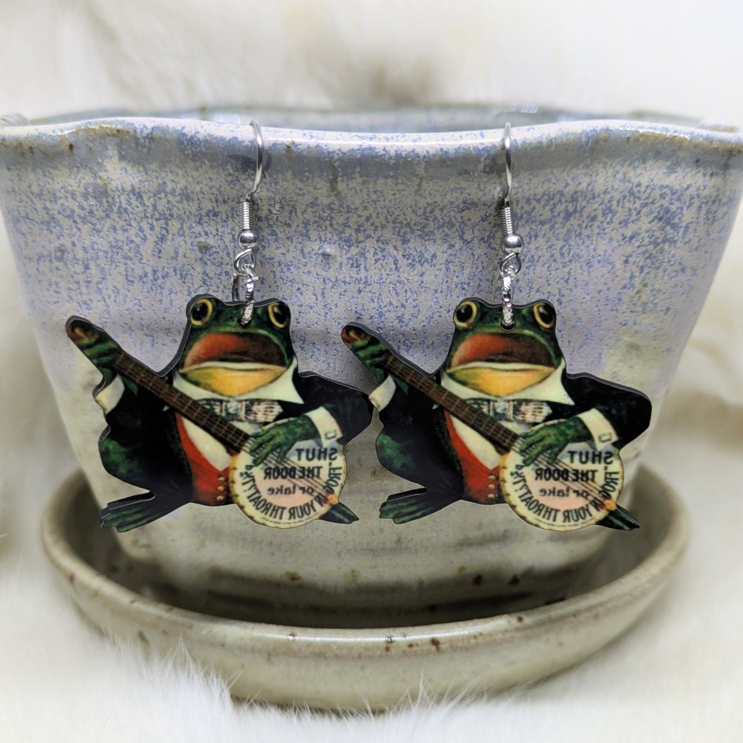 Banjo Frog Earrings Double Sided