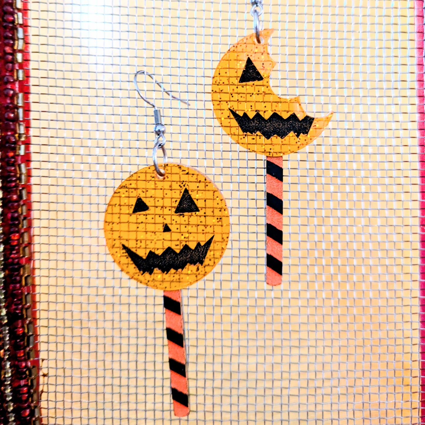 Pumpkin Lolly Halloween Earrings Acrylic Layered