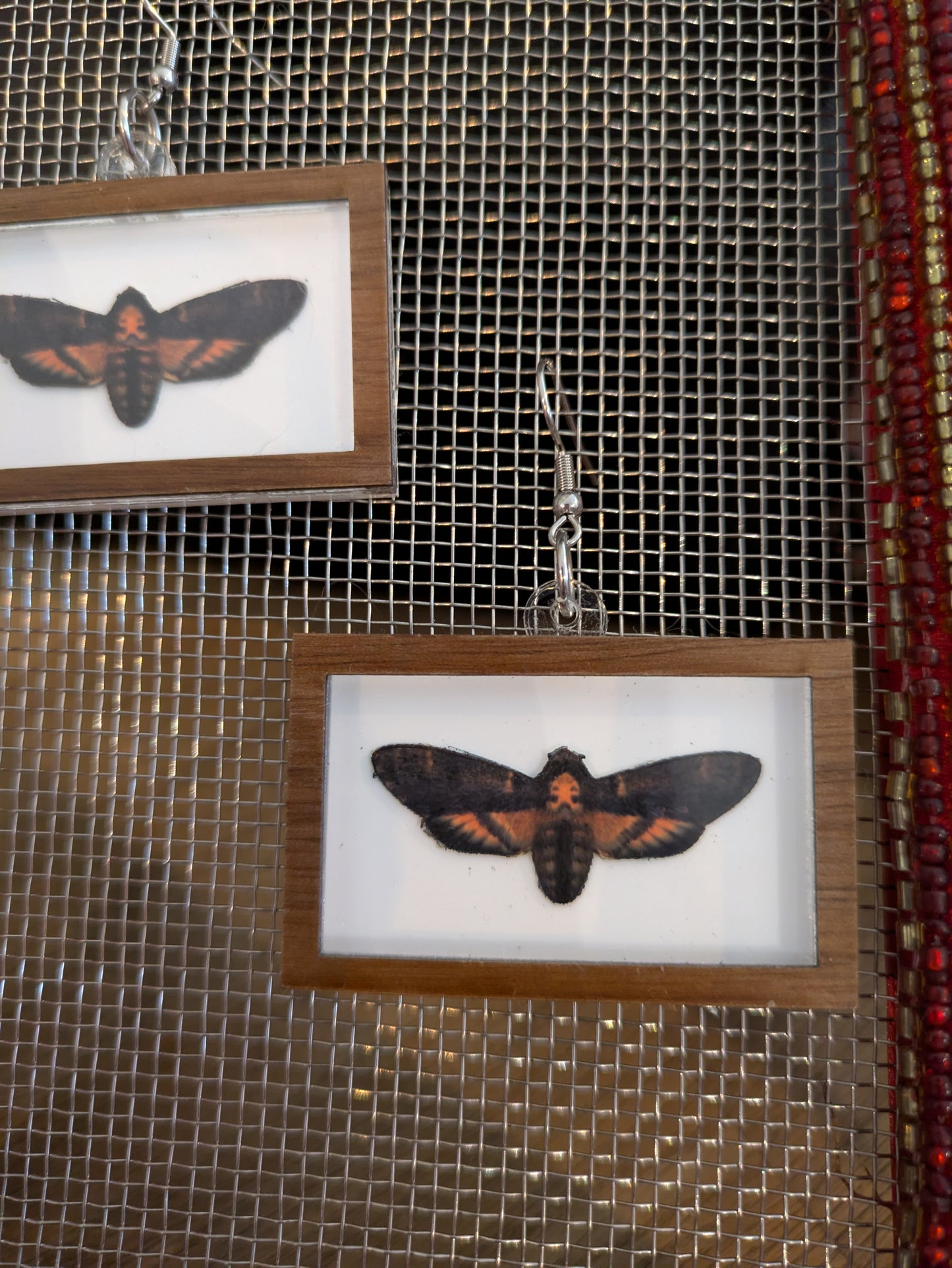 Framed Death Moth Halloween Earrings Acrylic Layered