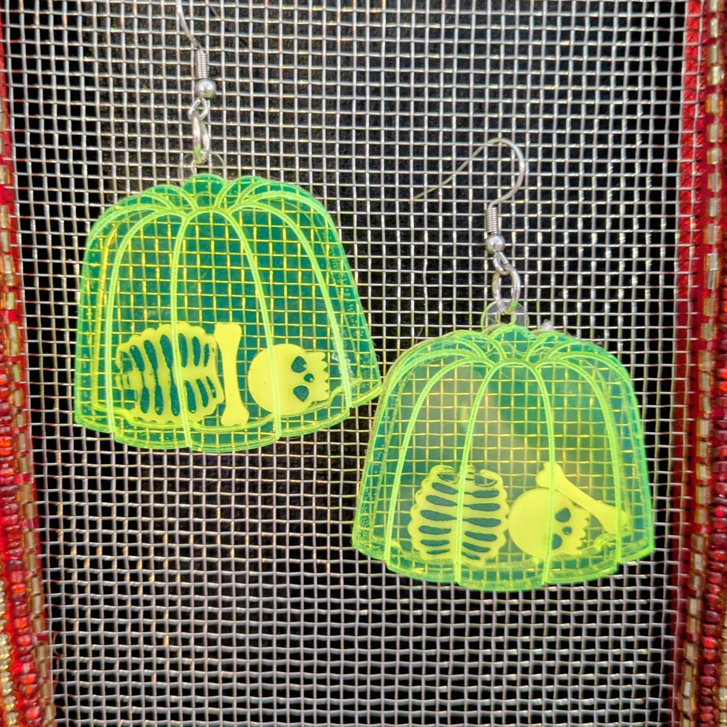 Jello Mold Skeleton Shaker Halloween Earrings Acrylic Layered