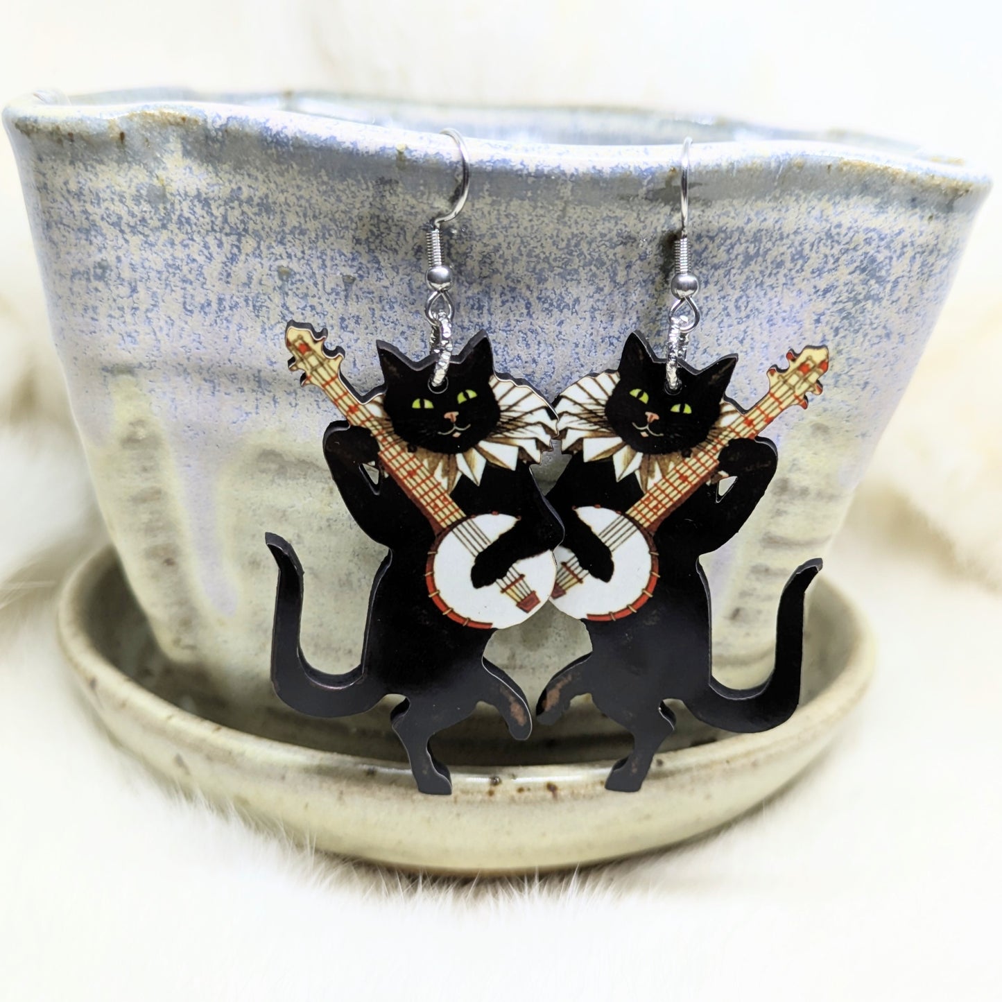 Banjo Cat Earrings Double Sided