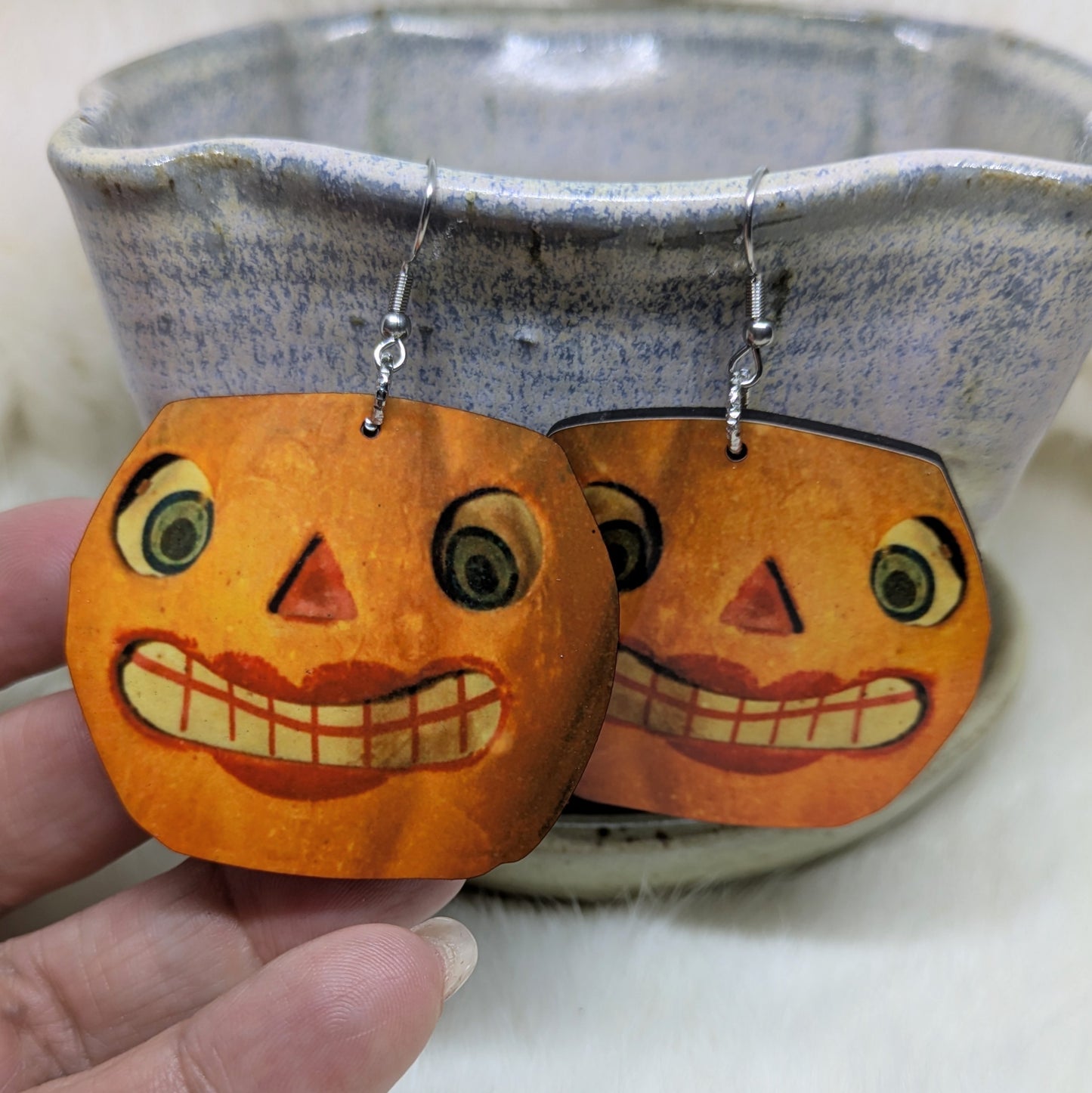 Creepy Pumpkin Earrings Double Sided Vintage Halloween Decoration