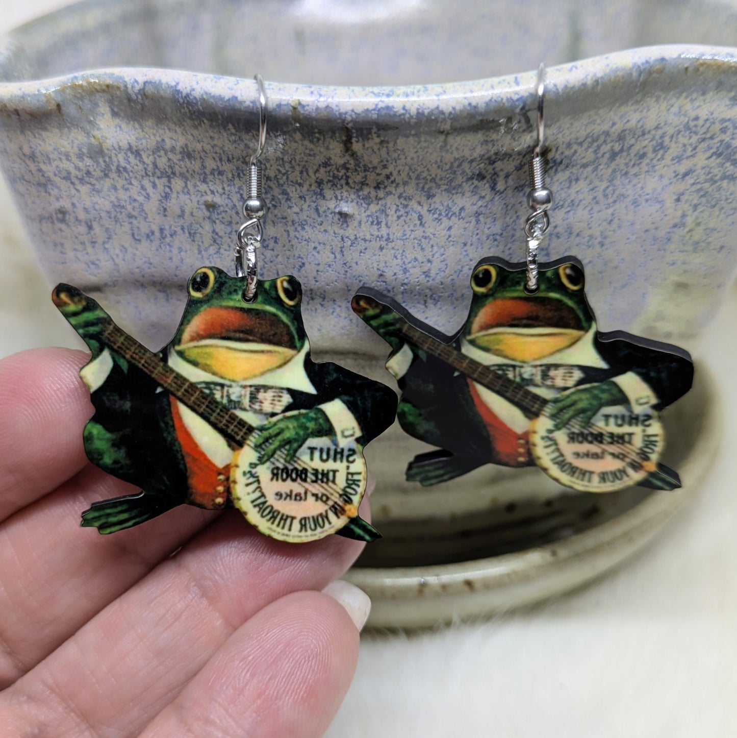 Banjo Frog Earrings Double Sided