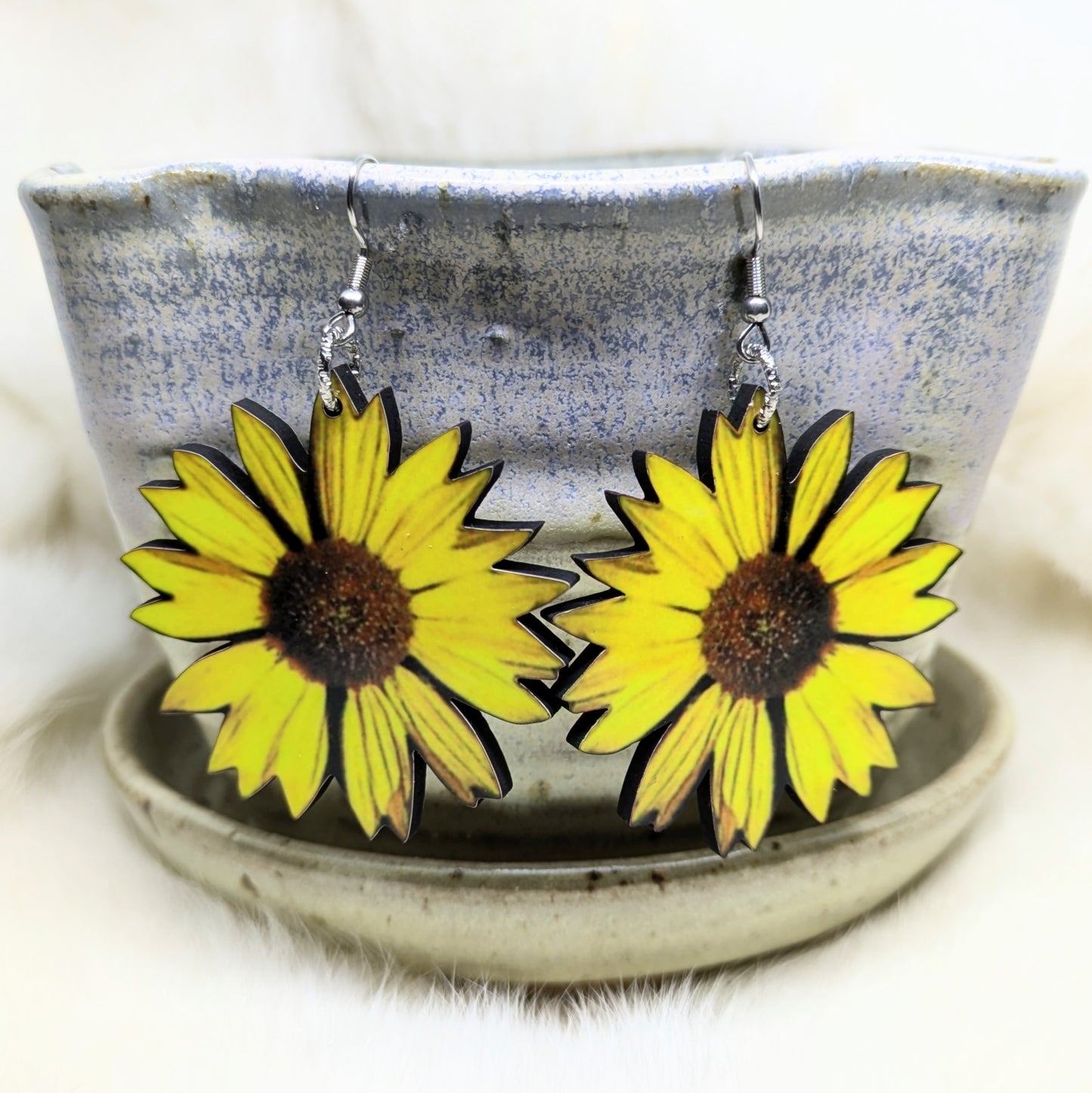 Sunflower Earrings Double Sided Floral