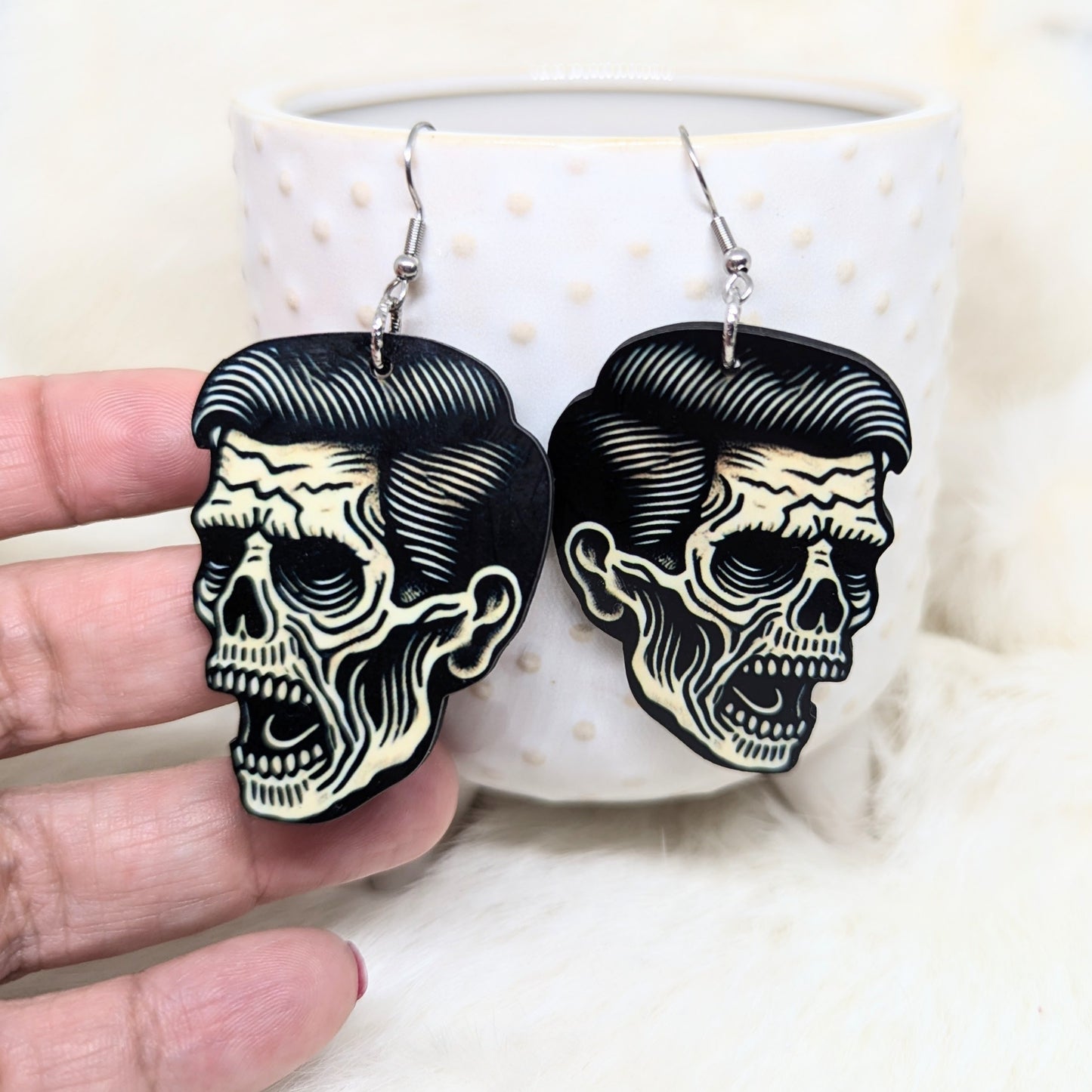 Zombie Head Earrings Double Sided