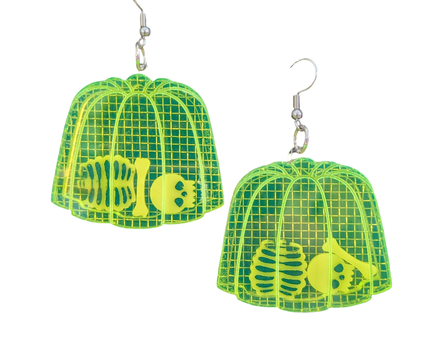 Jello Mold Skeleton Shaker Halloween Earrings Acrylic Layered