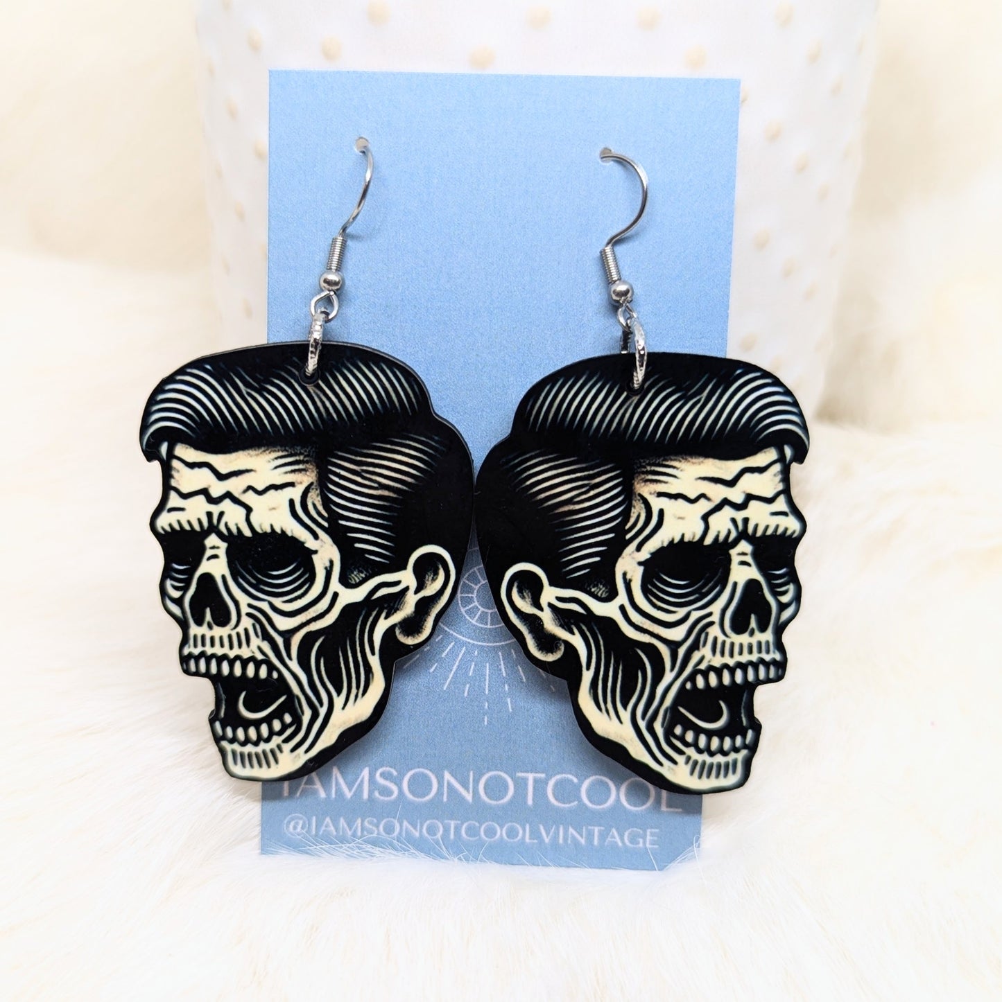 Zombie Head Earrings Double Sided
