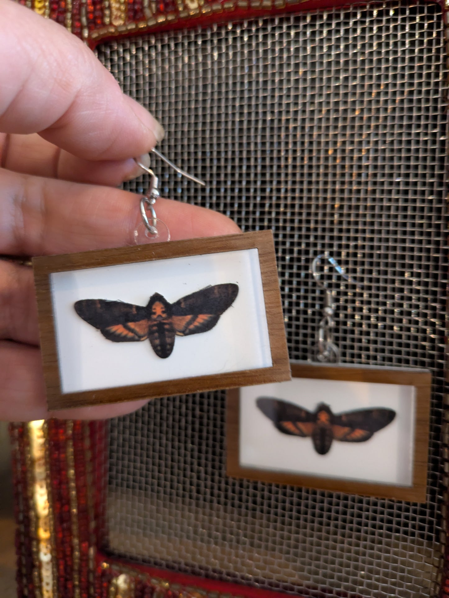 Framed Death Moth Halloween Earrings Acrylic Layered