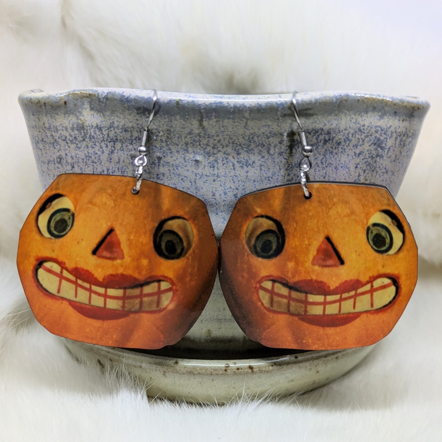 Creepy Pumpkin Earrings Double Sided Vintage Halloween Decoration