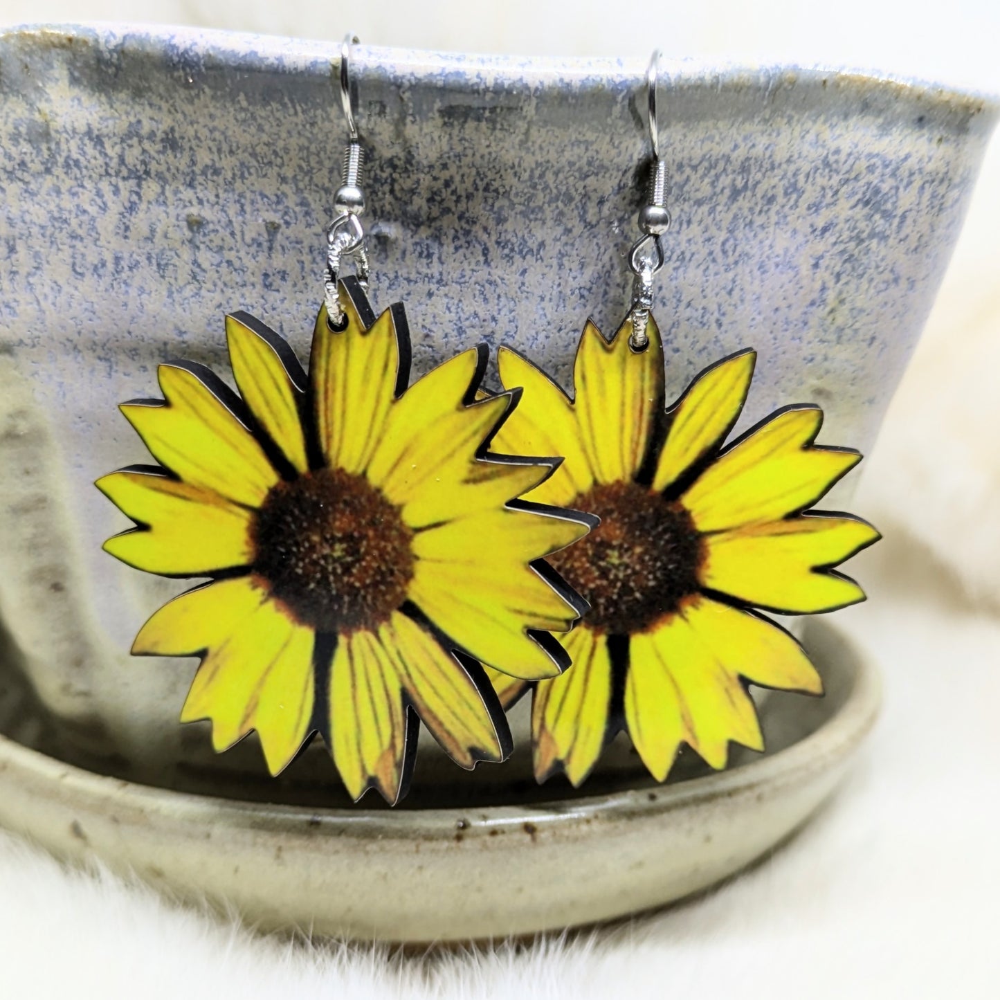 Sunflower Earrings Double Sided Floral