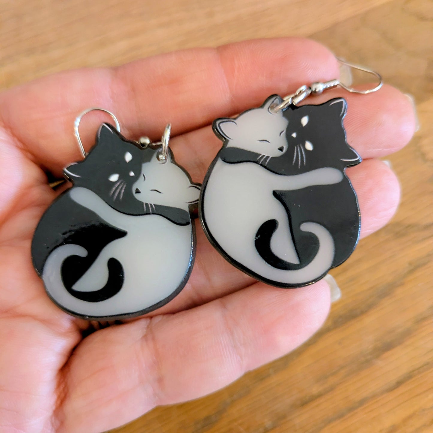 Two Cats Halloween Earrings Glow in the Dark Acrylic Layered