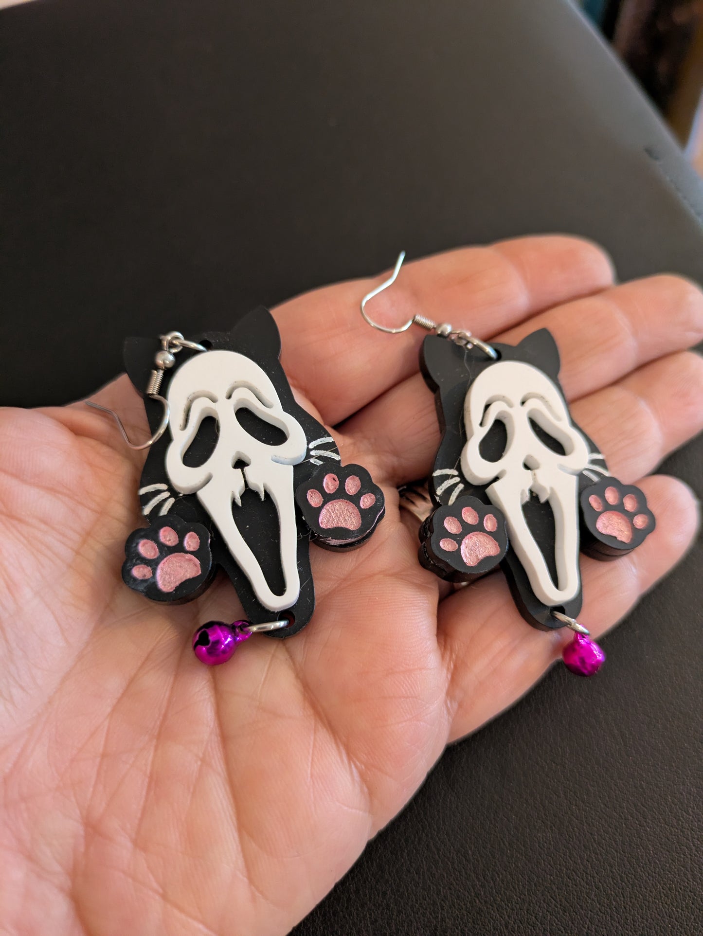 Scream Puppy Paws Halloween Earrings Acrylic Layered