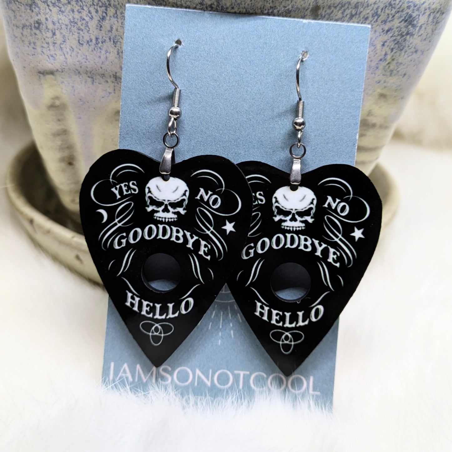 Planchette Earrings Double Sided Ouija Earrings