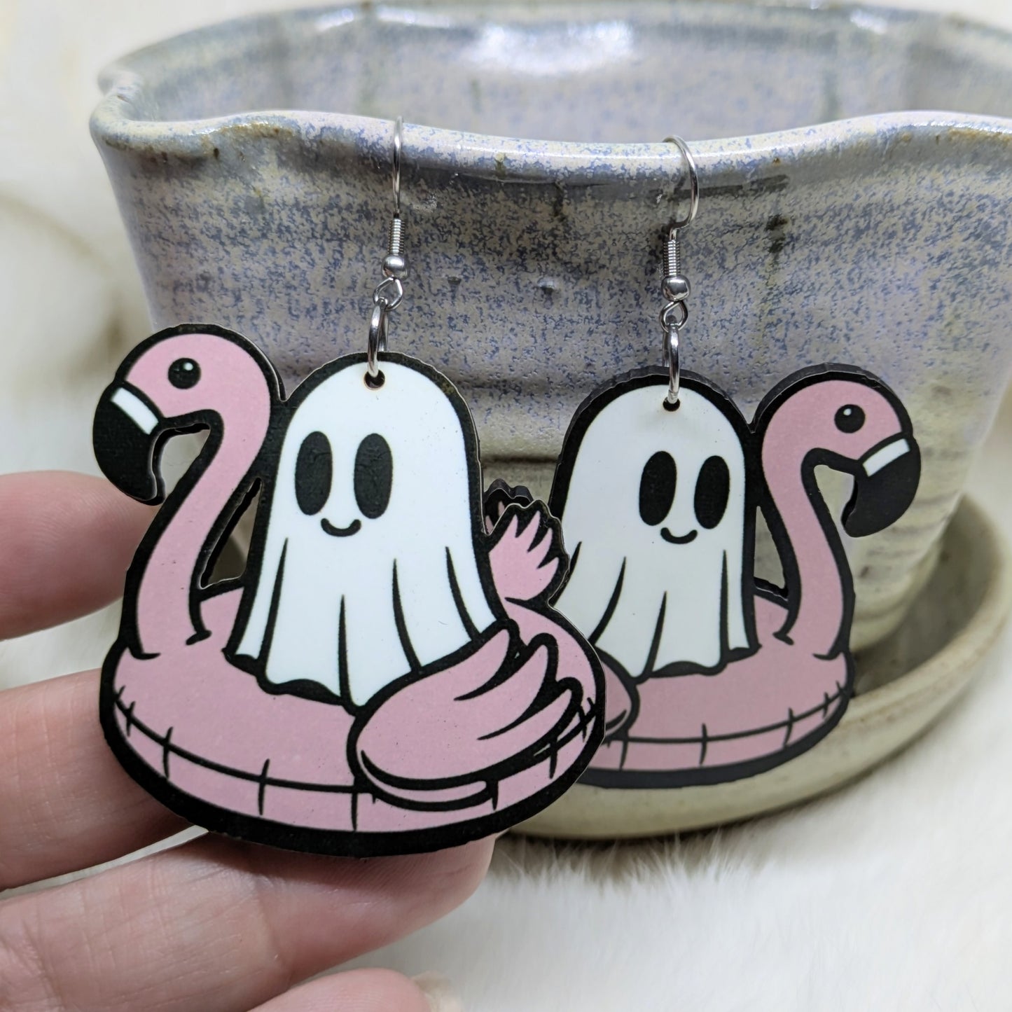 Flamingo Floating Ghost Earrings Double Sided Summer Ween Earrings
