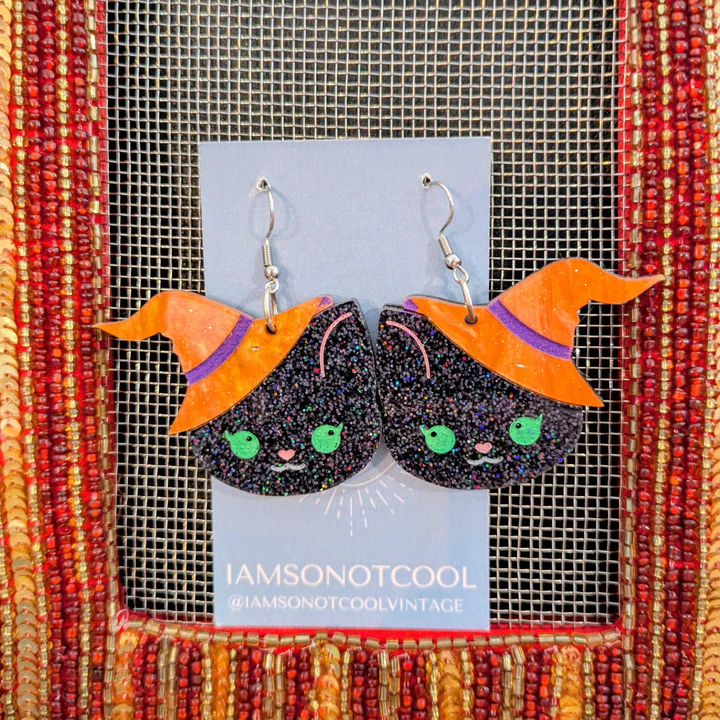 Cute Kitty Witch Halloween Earrings Acrylic Layered