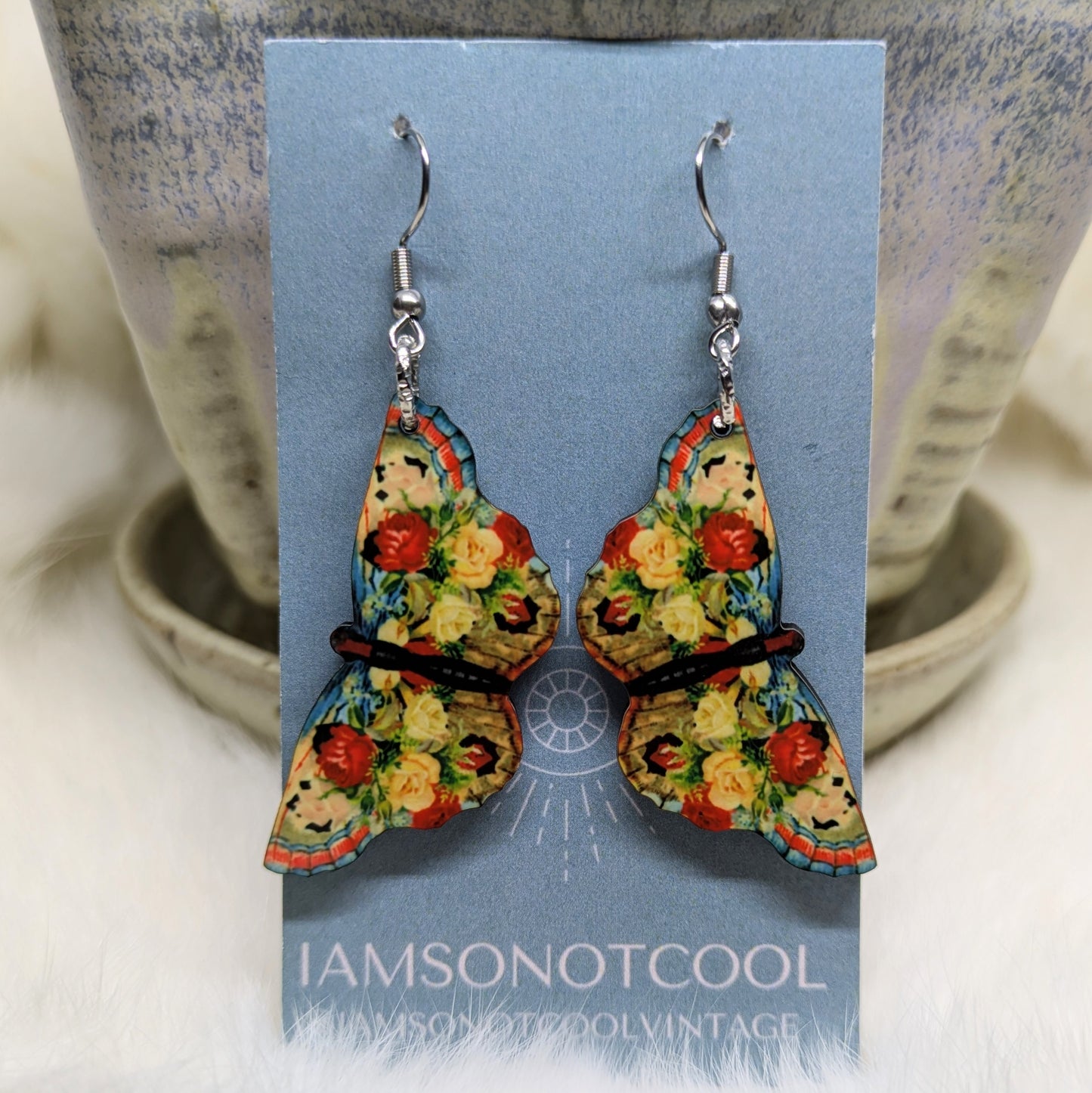Butterfly Earrings Double Sided Floral