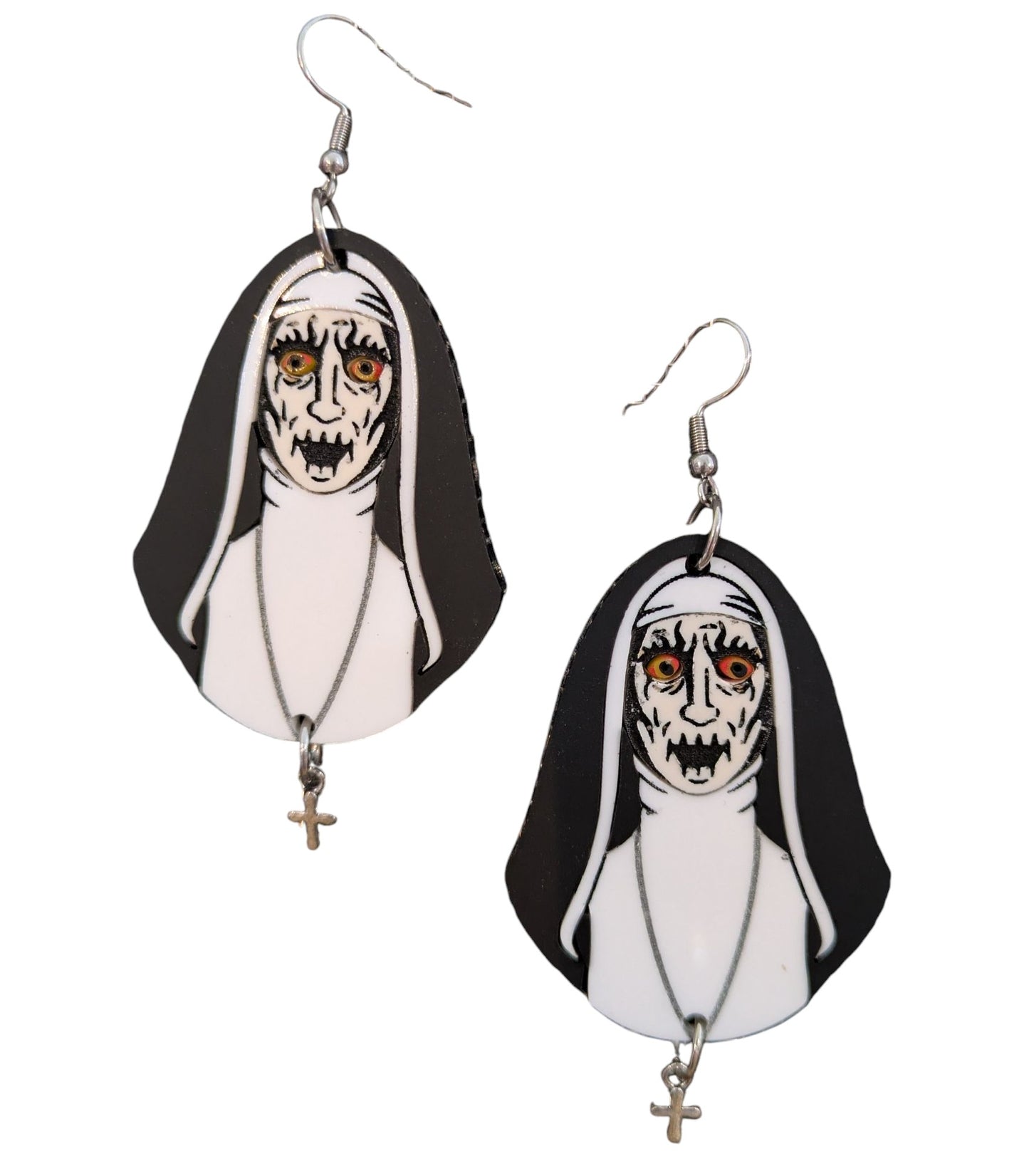 Creepy Nun Halloween Earrings Acrylic Layered