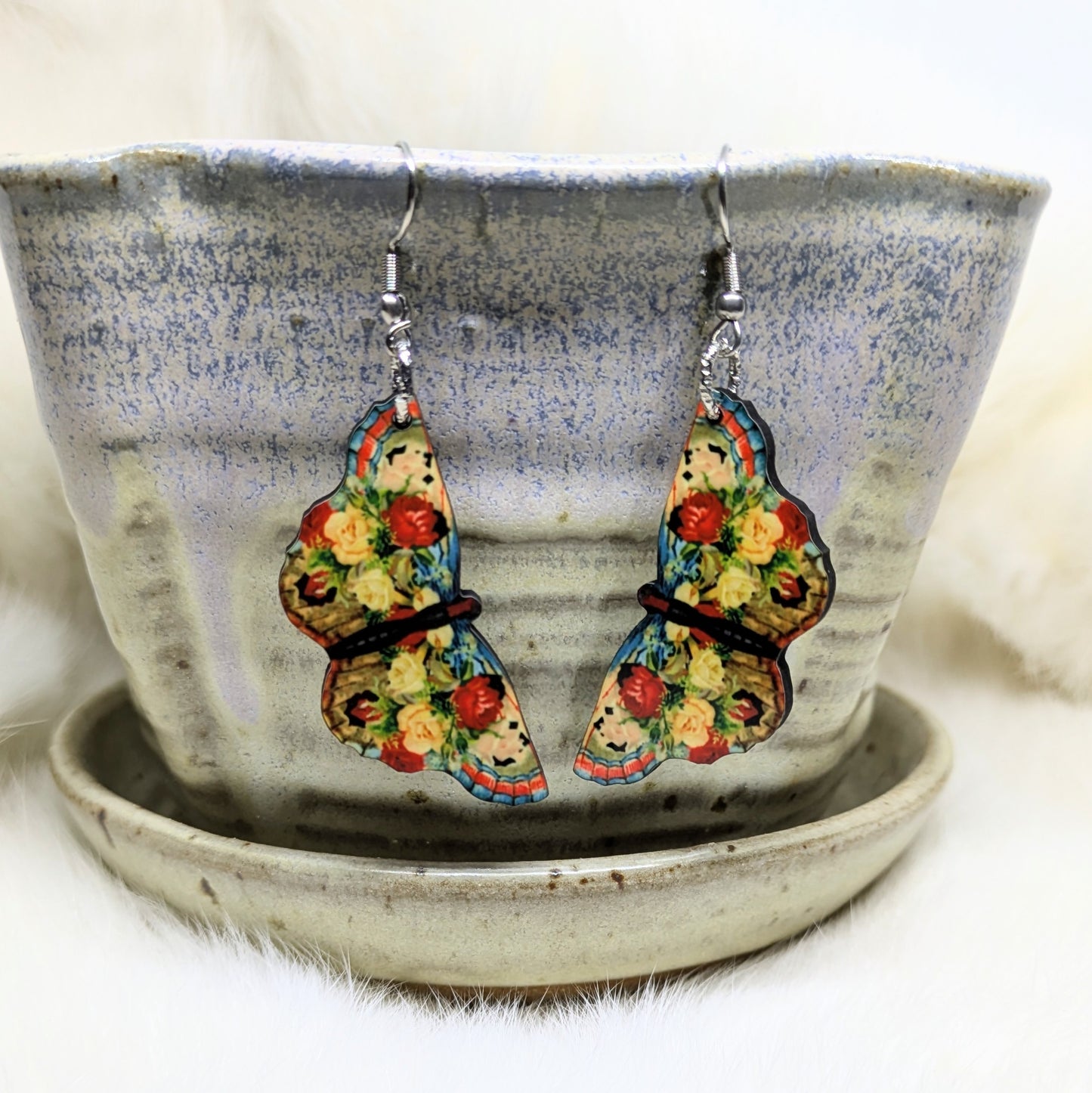 Butterfly Earrings Double Sided Floral