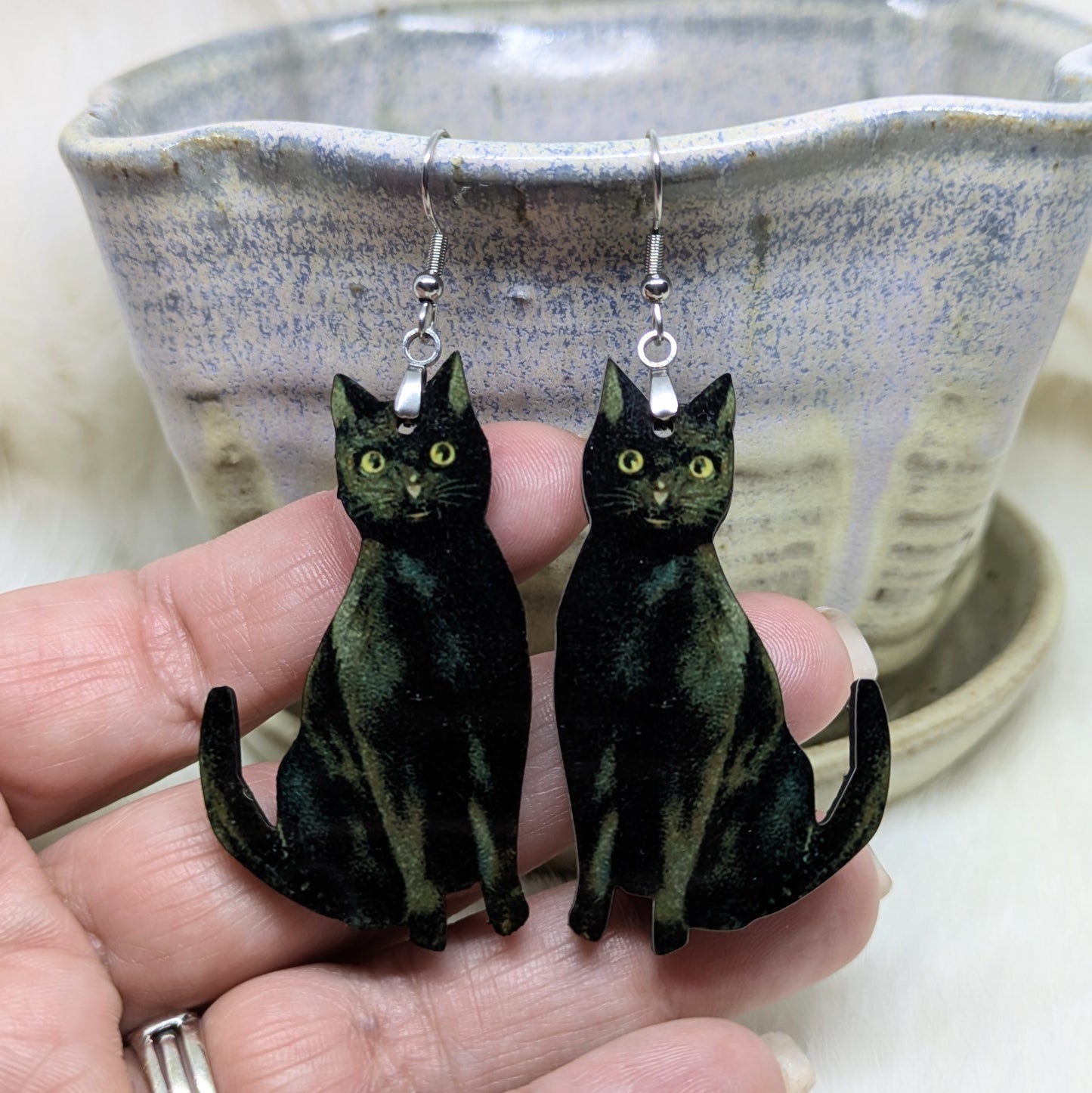 Black Cat Earrings Double Sided Vintage Halloween Earrings