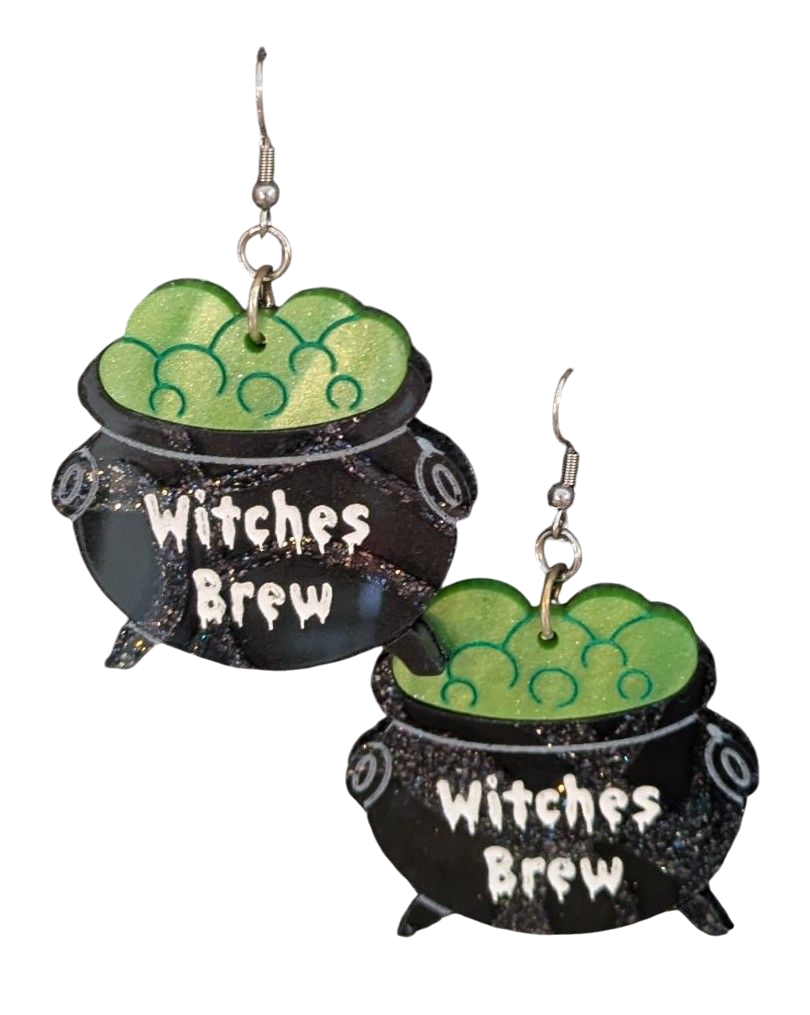 Witches Brew Cauldron Halloween Earrings Acrylic Layered