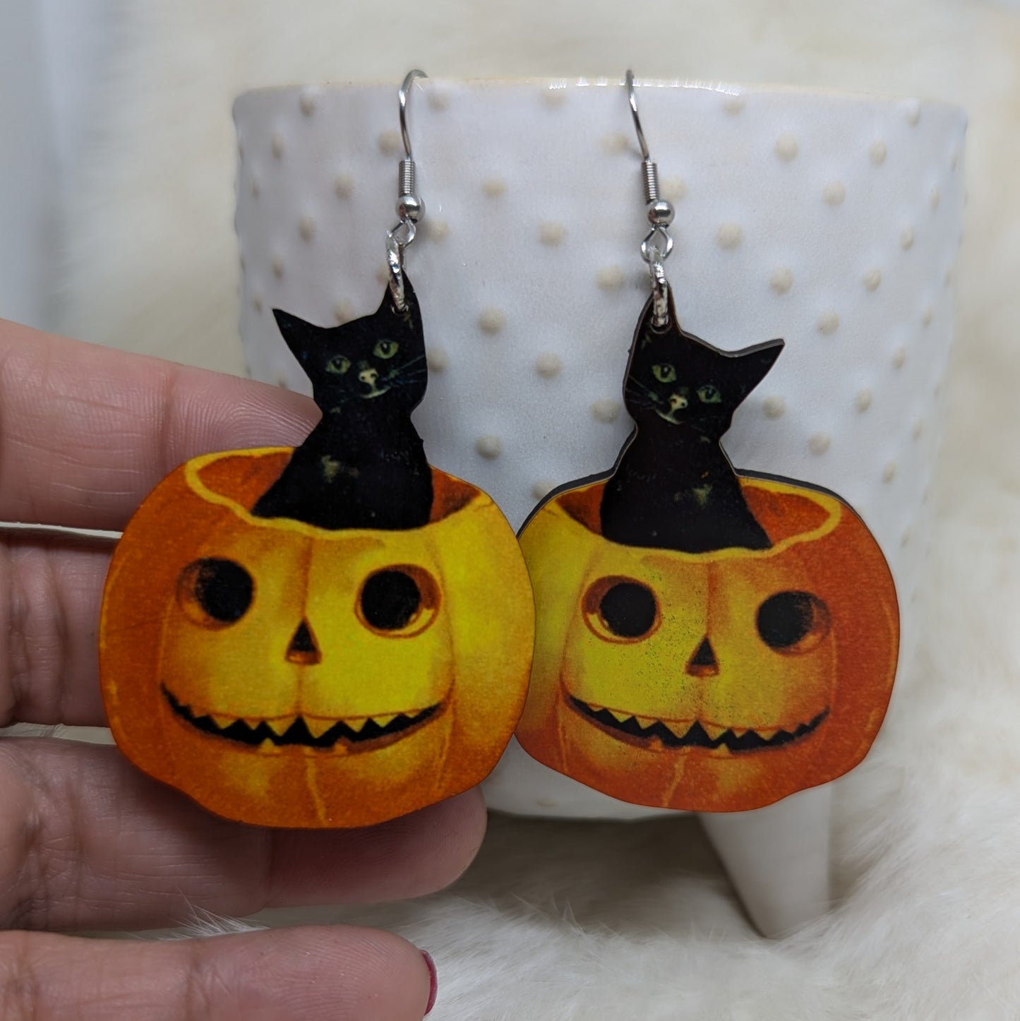 Pumpkin Cat Earrings Double Sided