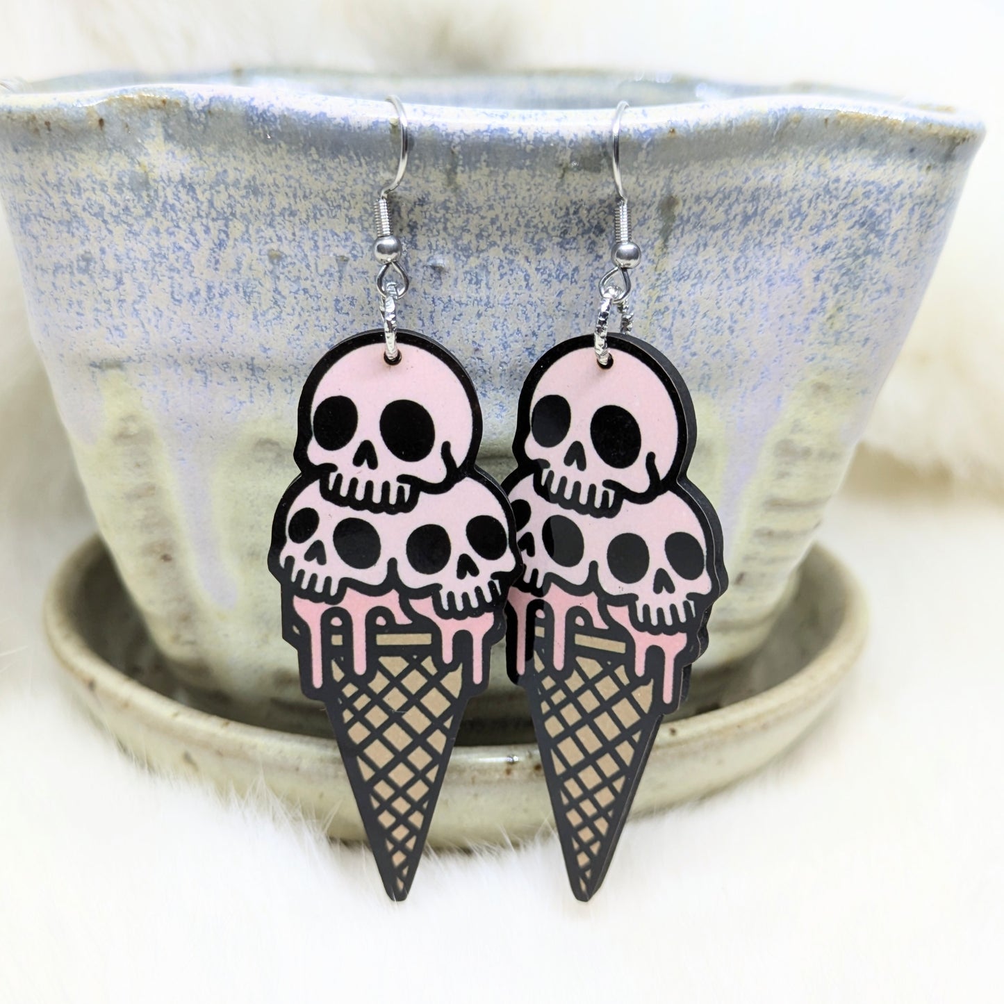 Skull Ice Cream Earrings Double Sided Summer Ween Skull Earrings