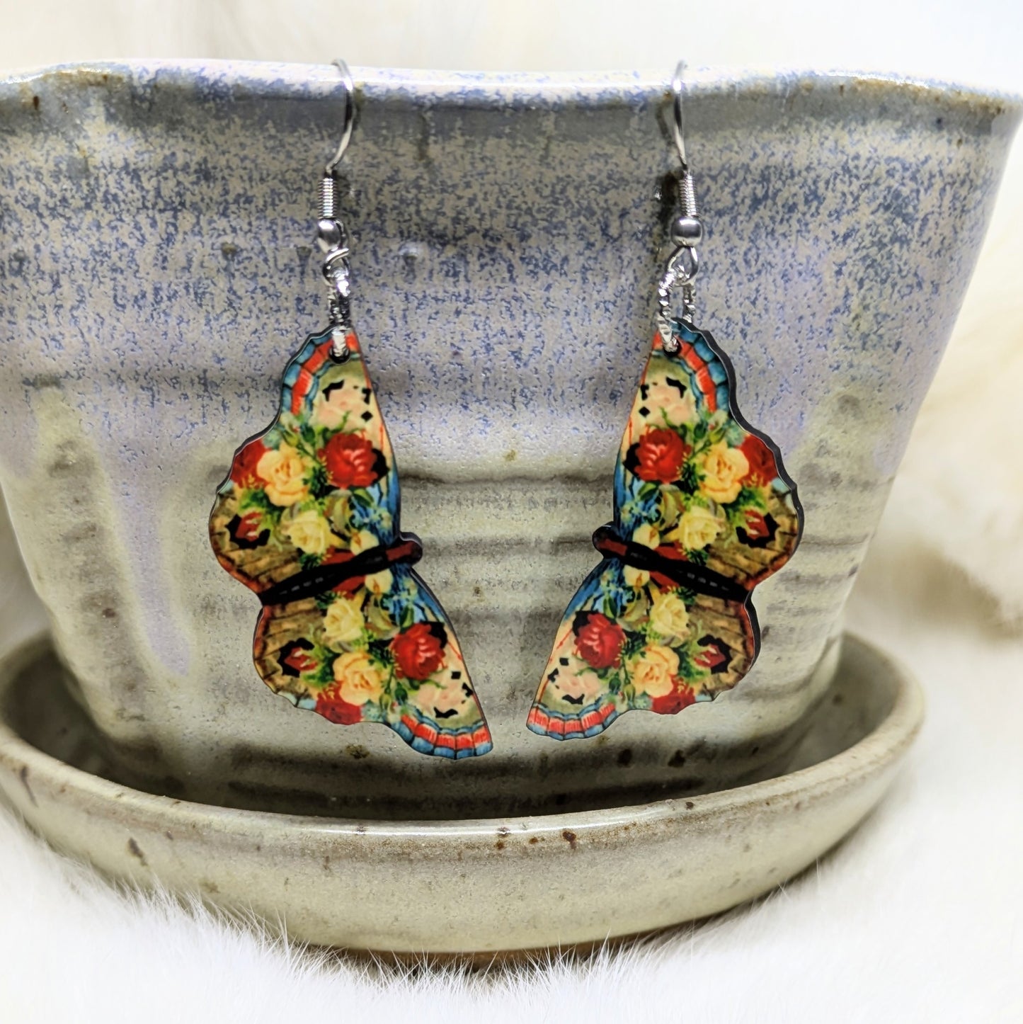 Butterfly Earrings Double Sided Floral