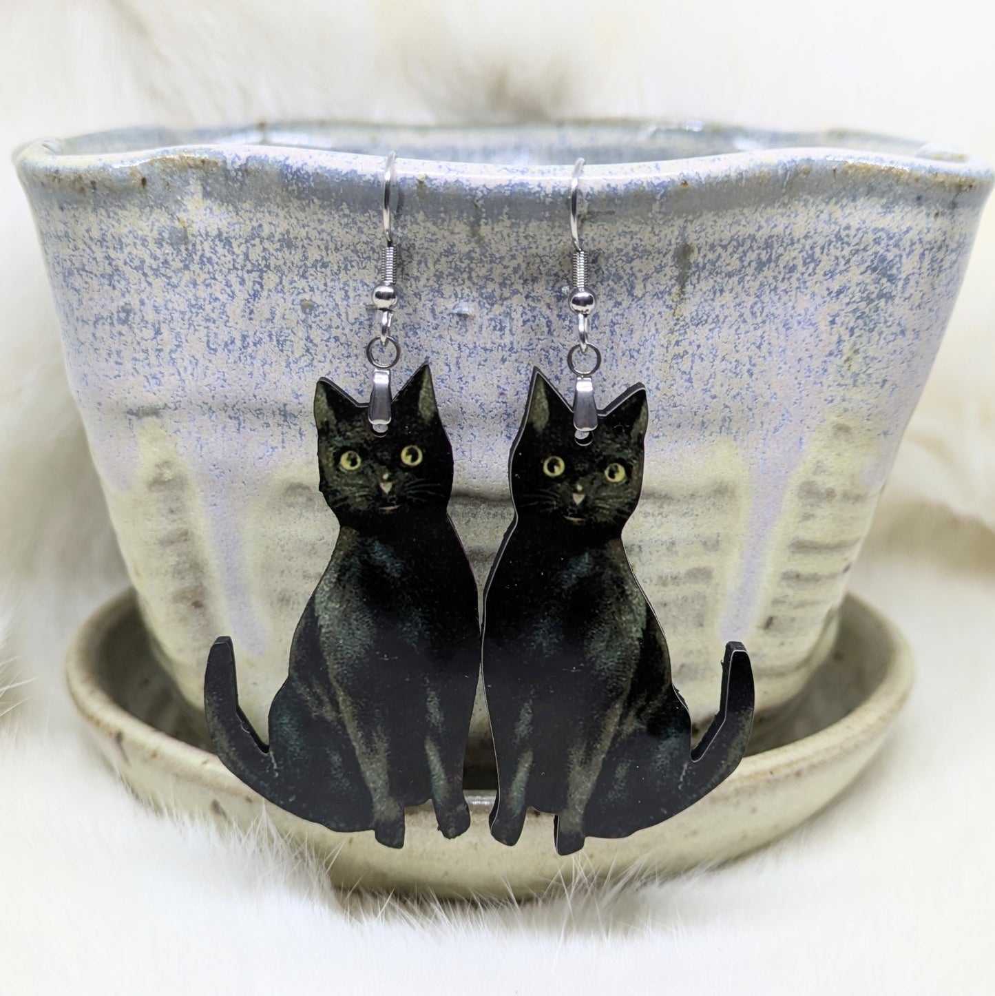 Black Cat Earrings Double Sided Vintage Halloween Earrings