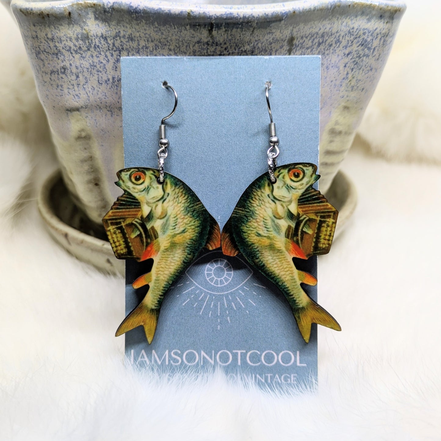 Accordion Fish Earrings Double Sided