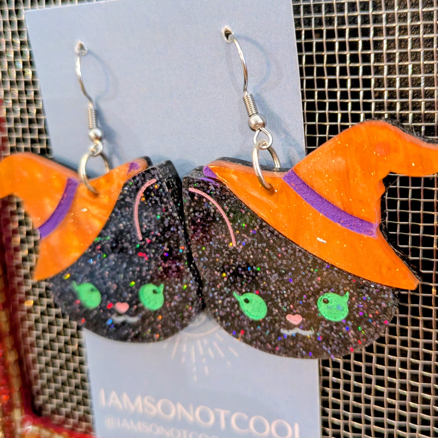 Cute Kitty Witch Halloween Earrings Acrylic Layered