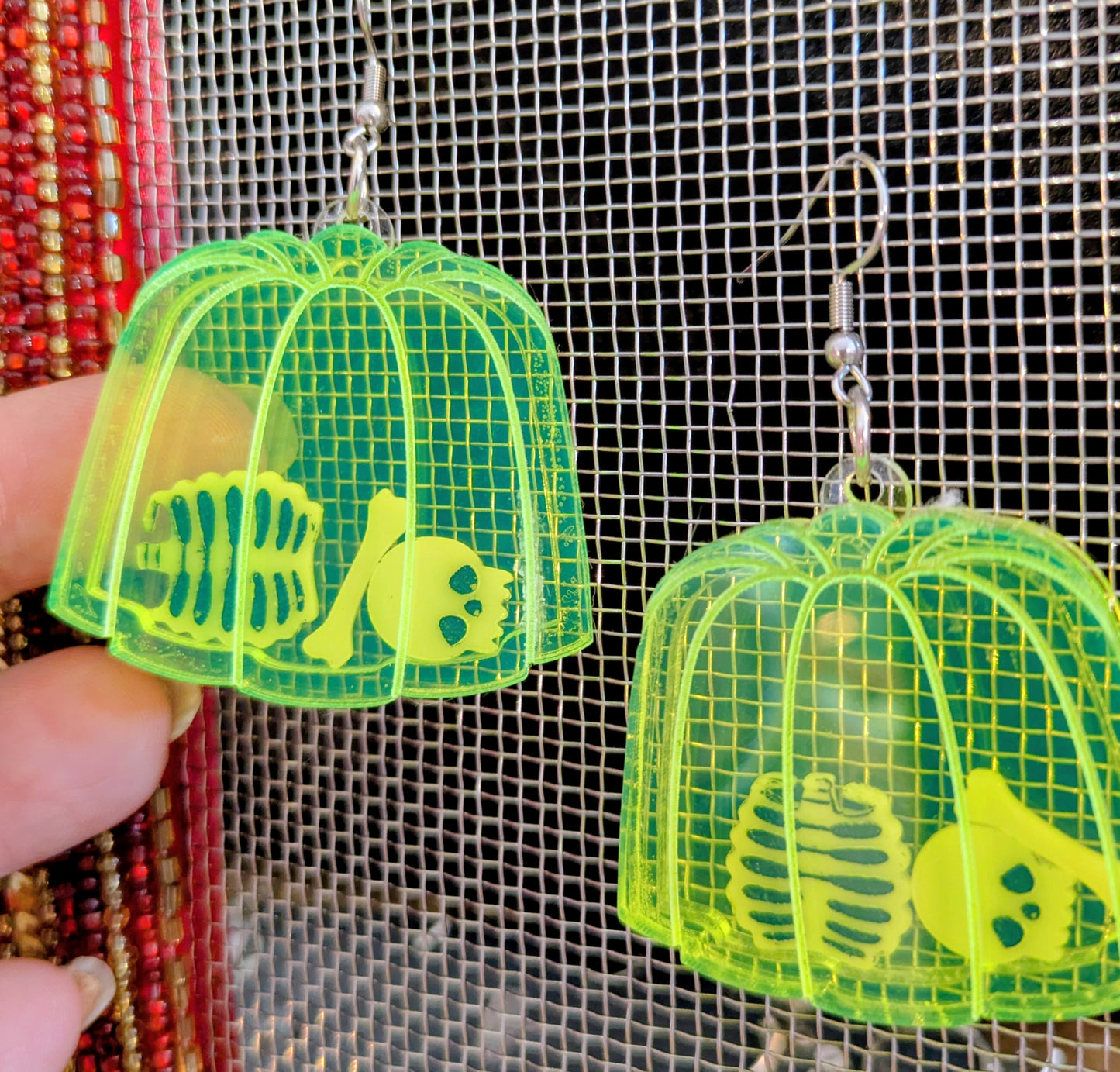 Jello Mold Skeleton Shaker Halloween Earrings Acrylic Layered
