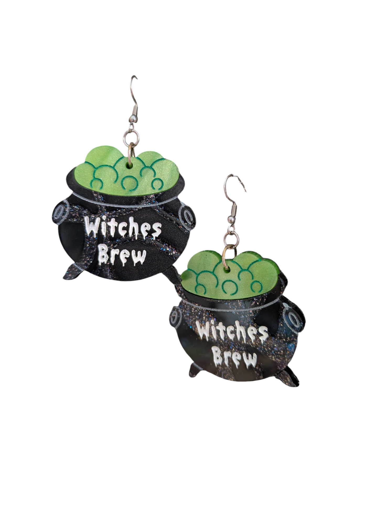 Witches Brew Cauldron Halloween Earrings Acrylic Layered